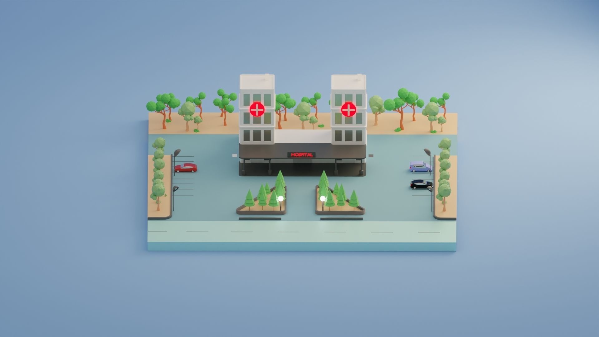 Isometric Hospital Low-poly 3D model_2
