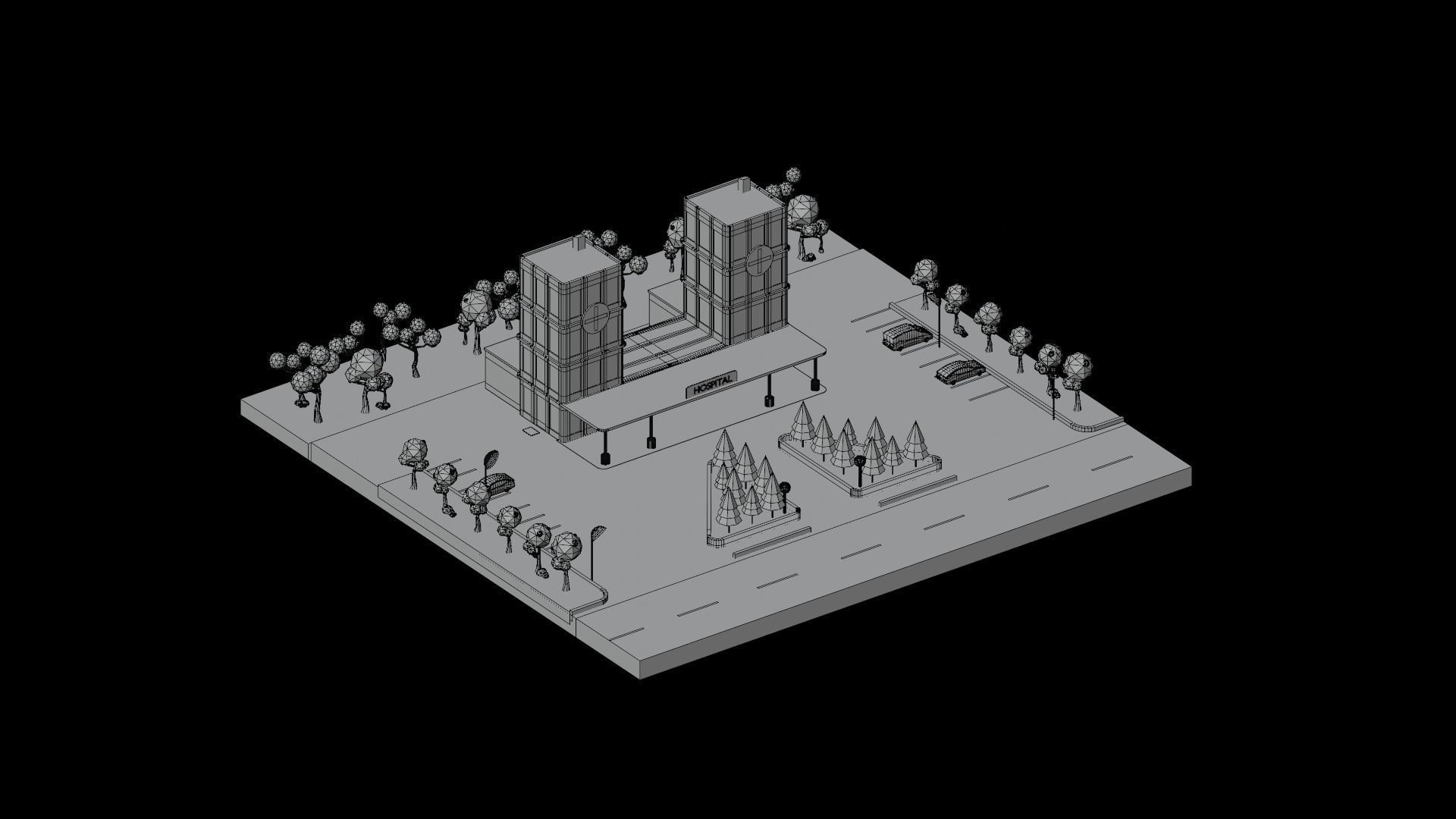 Isometric Hospital Low-poly 3D model_10
