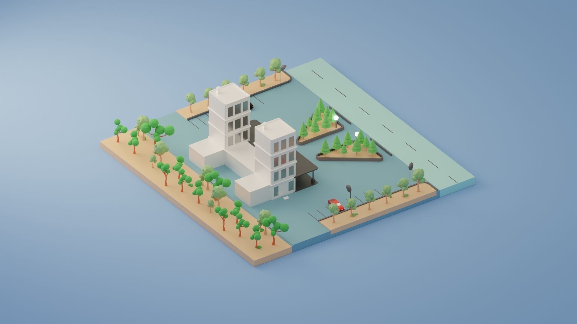 Isometric Hospital Low-poly 3D model_4
