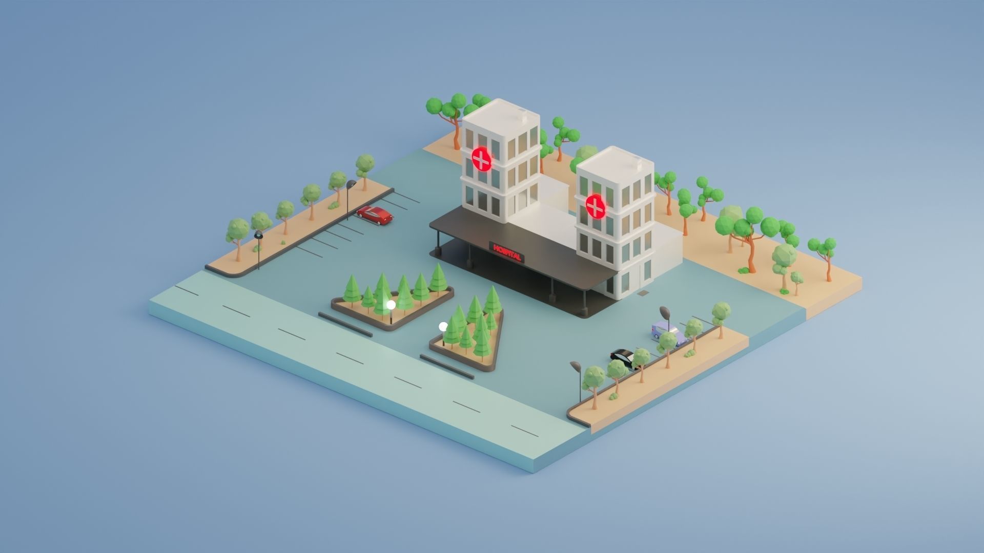 Isometric Hospital Low-poly 3D model_1