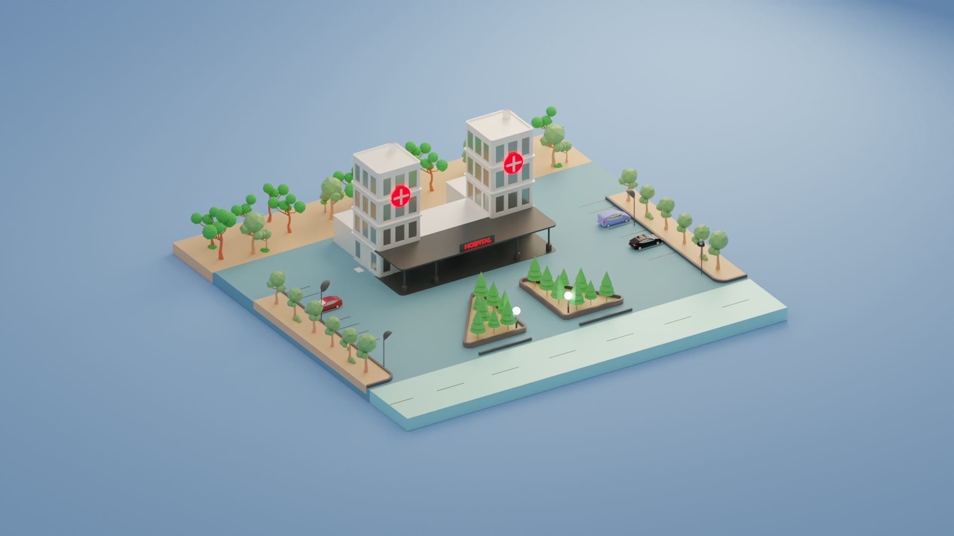 Isometric Hospital Low-poly 3D model_9