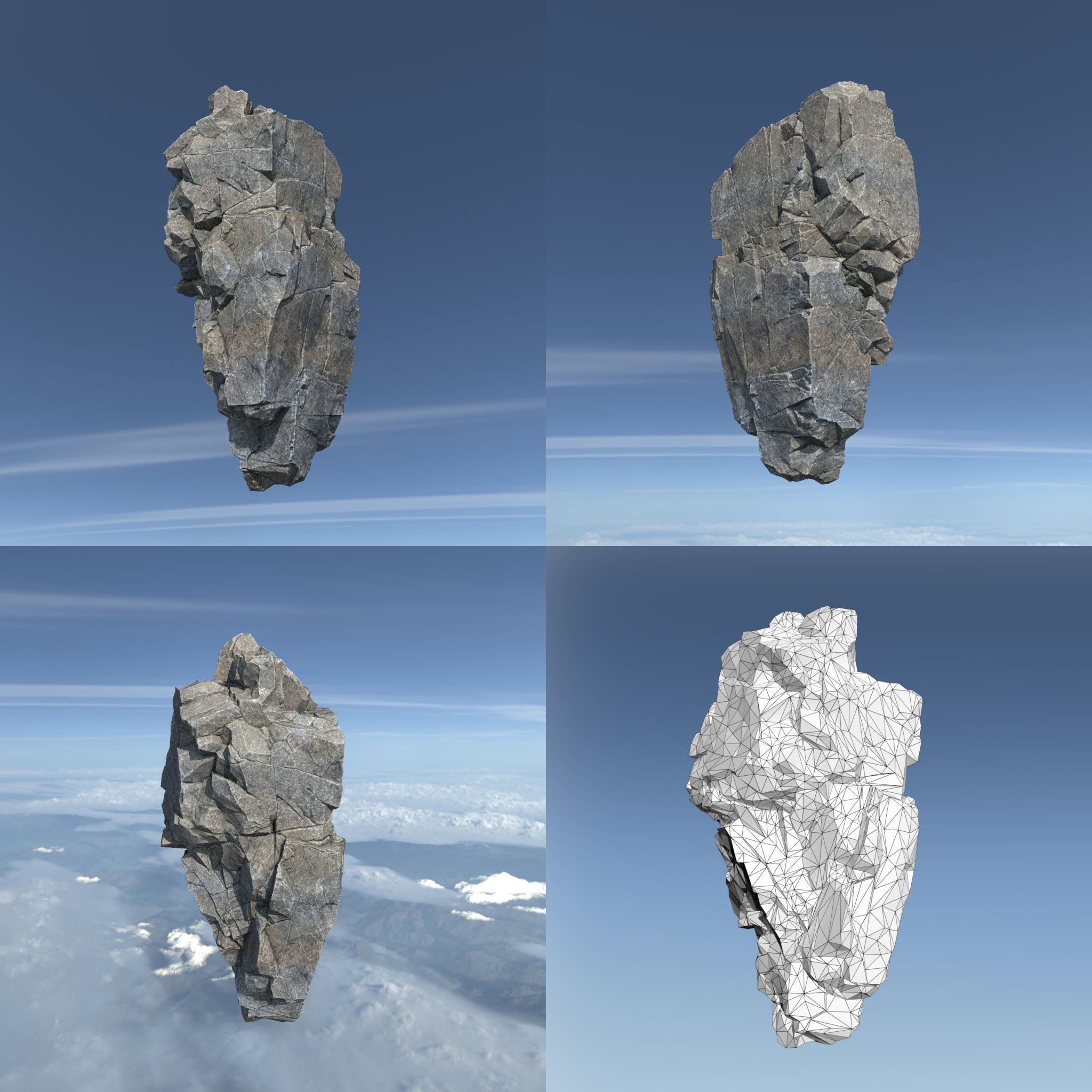 Low poly Gray Floating Island Rock Pack 211205 Low-poly 3D model_8