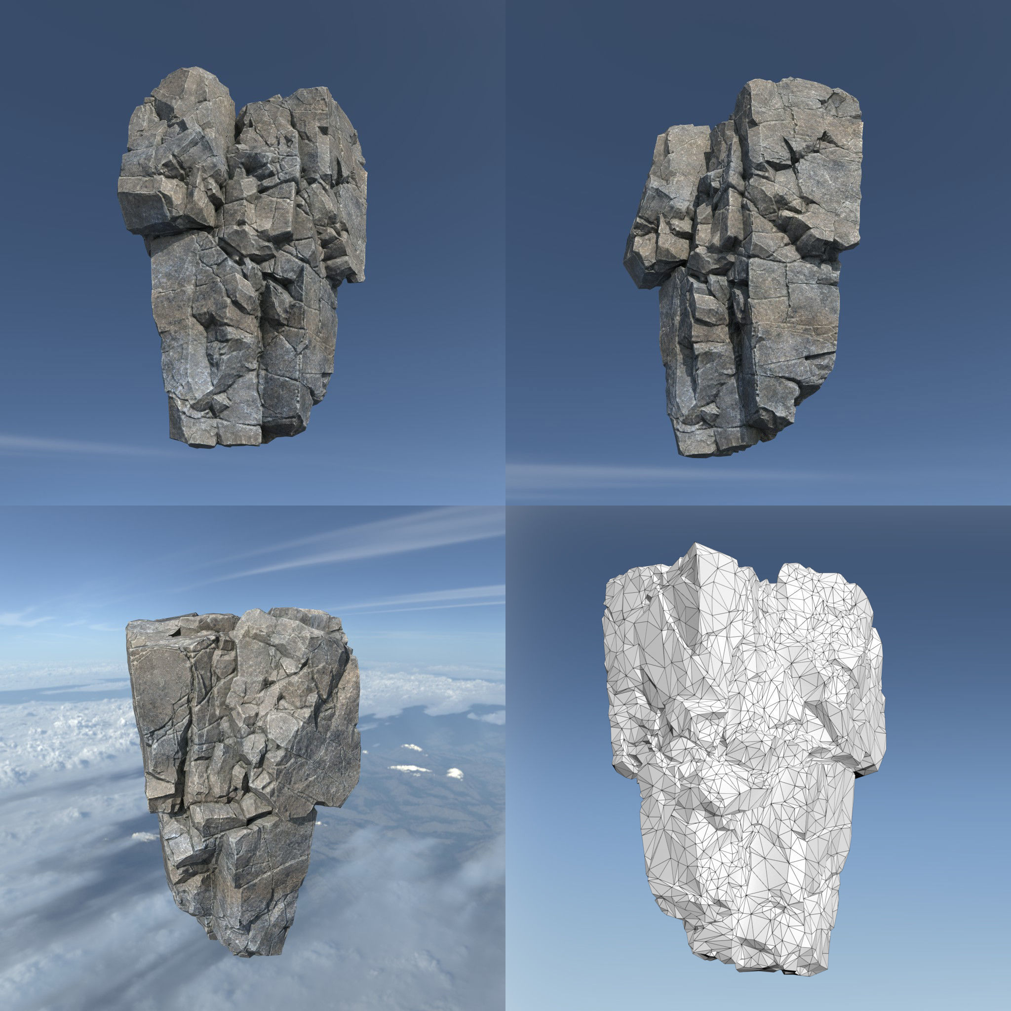 Low poly Gray Floating Island Rock Pack 211205 Low-poly 3D model_18