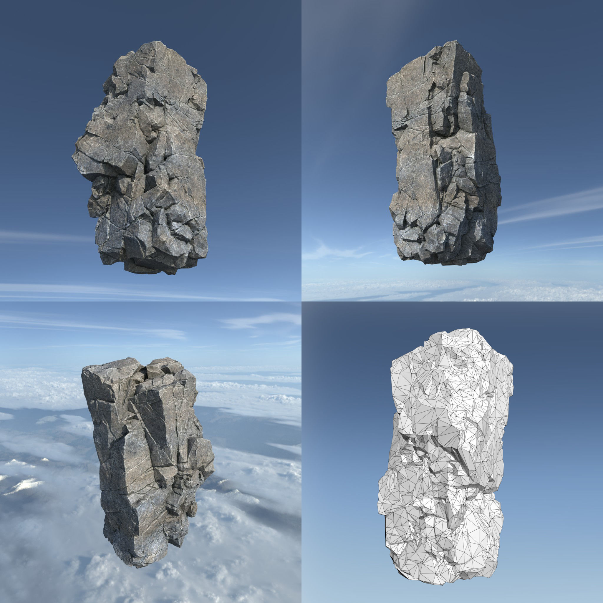 Low poly Gray Floating Island Rock Pack 211205 Low-poly 3D model_16