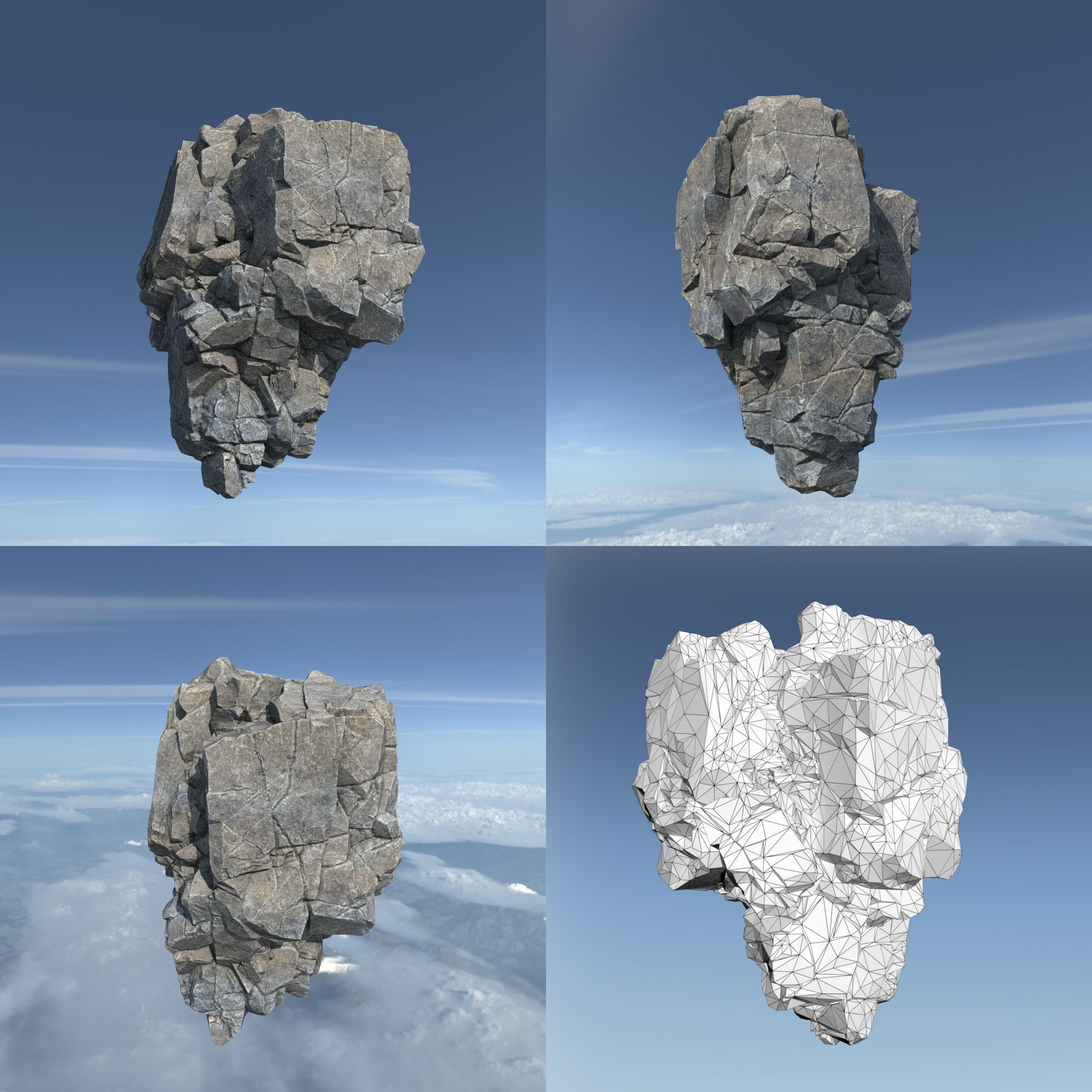 Low poly Gray Floating Island Rock Pack 211205 Low-poly 3D model_12