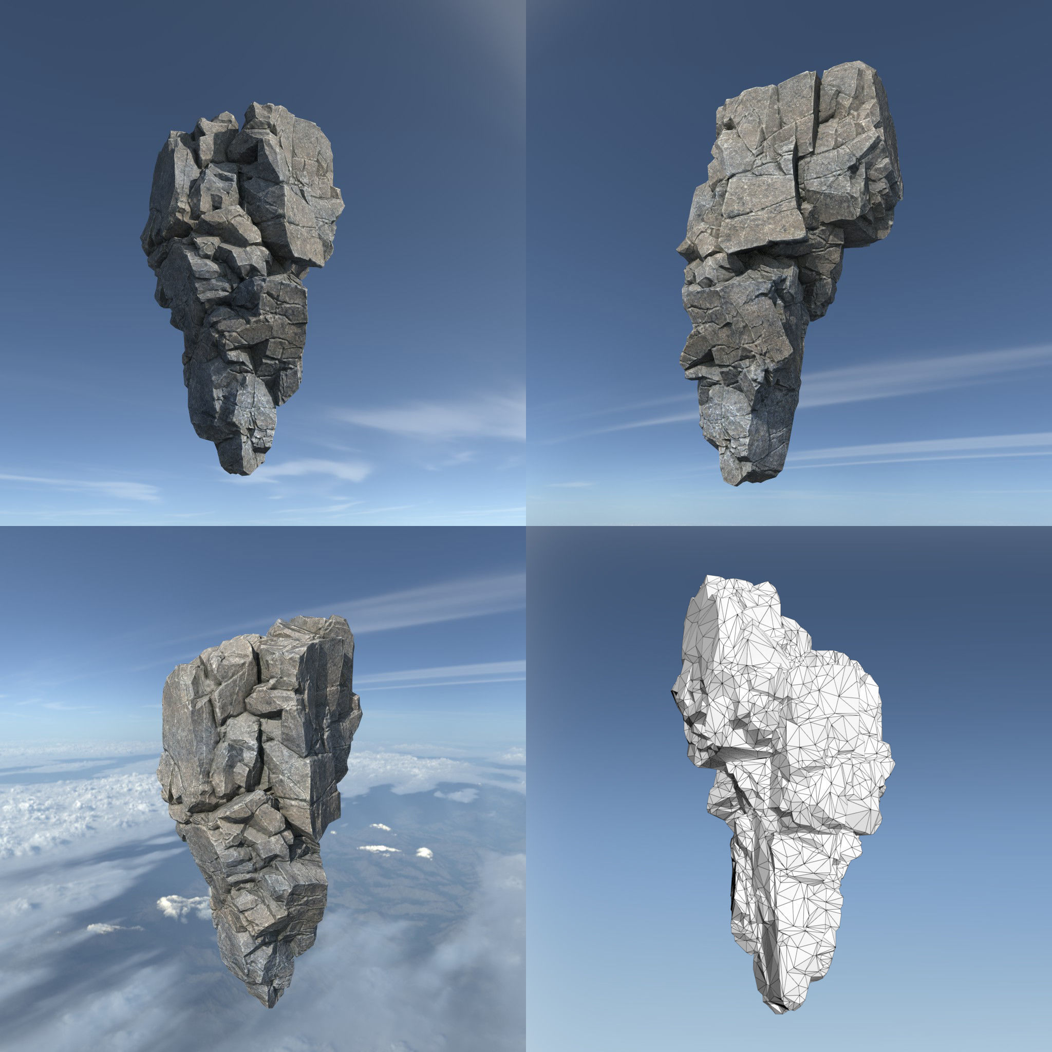 Low poly Gray Floating Island Rock Pack 211205 Low-poly 3D model_14