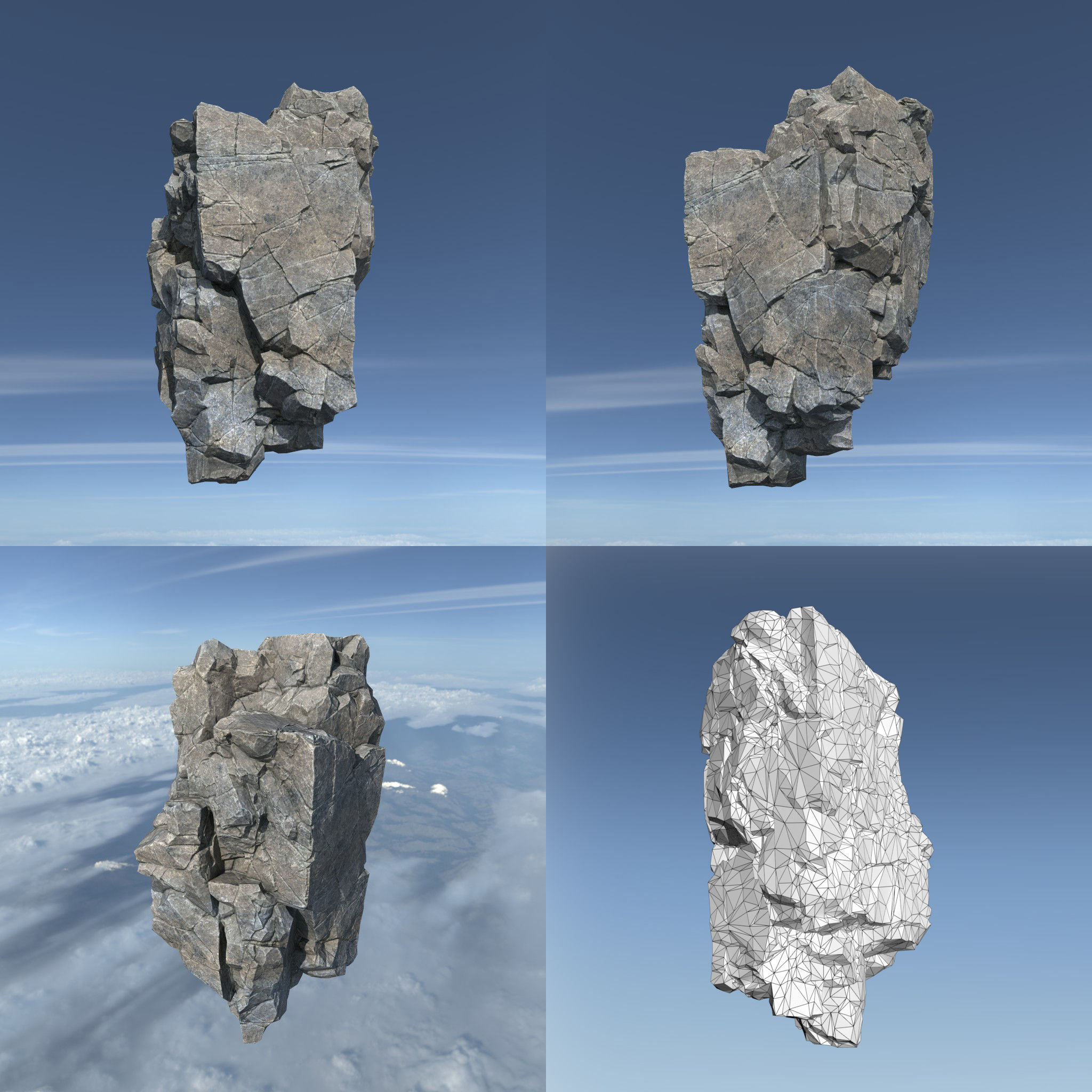 Low poly Gray Floating Island Rock Pack 211205 Low-poly 3D model_20