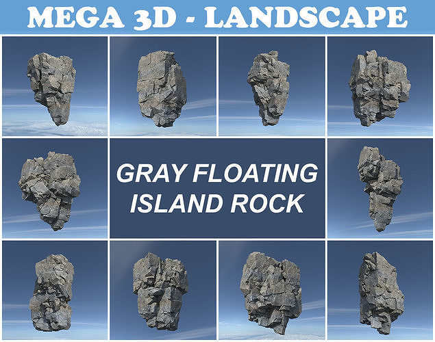 Low poly Gray Floating Island Rock Pack 211205 Low-poly 3D model