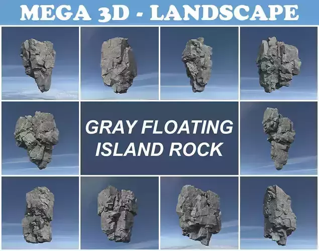 Low poly Gray Floating Island Rock Pack 211205 Low-poly 3D model