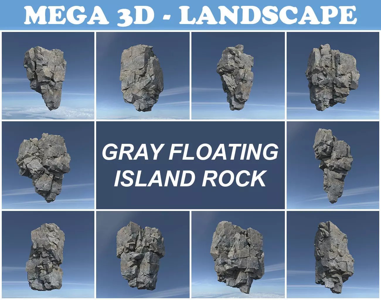 Low poly Gray Floating Island Rock Pack 211205 Low-poly 3D model_0