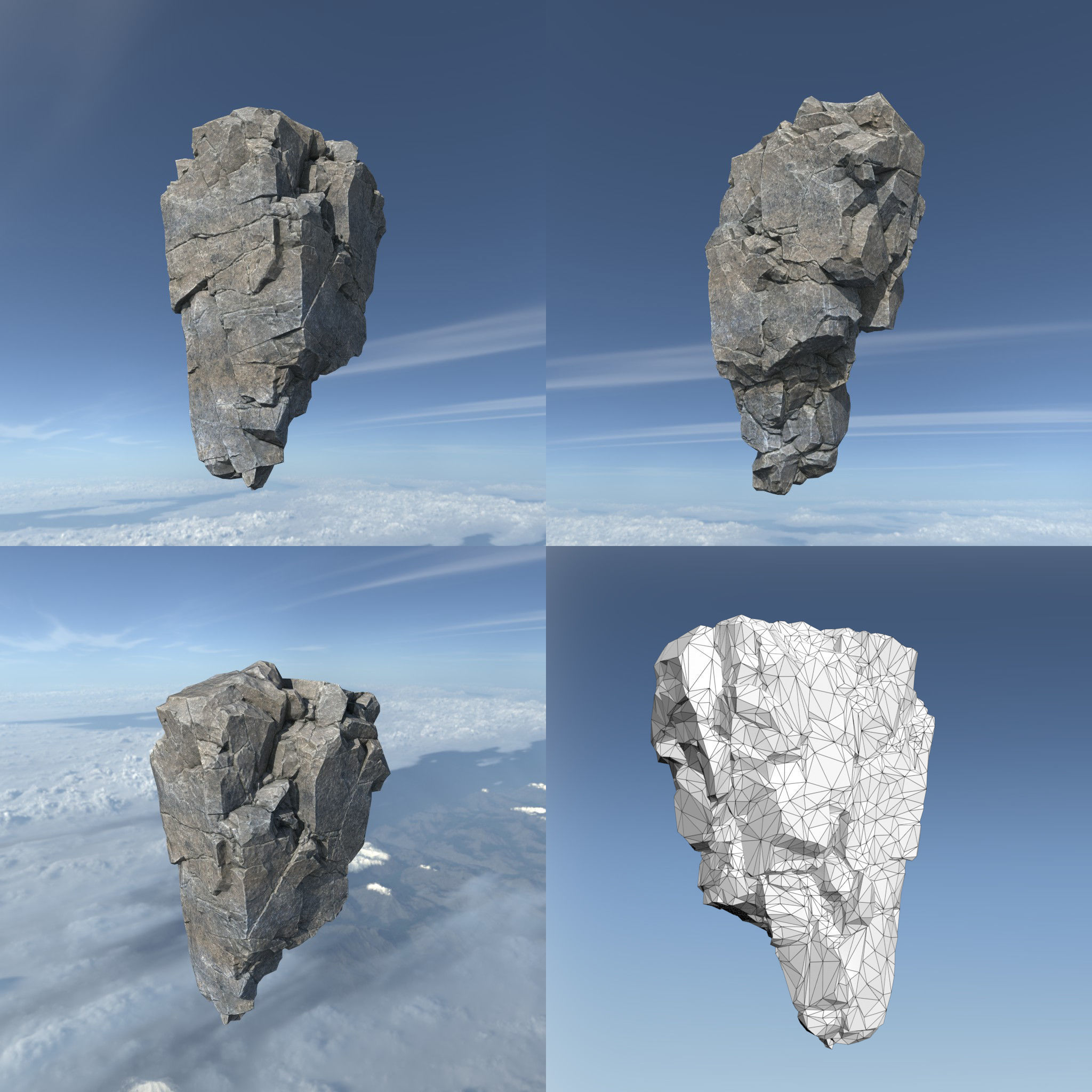 Low poly Gray Floating Island Rock Pack 211205 Low-poly 3D model_4