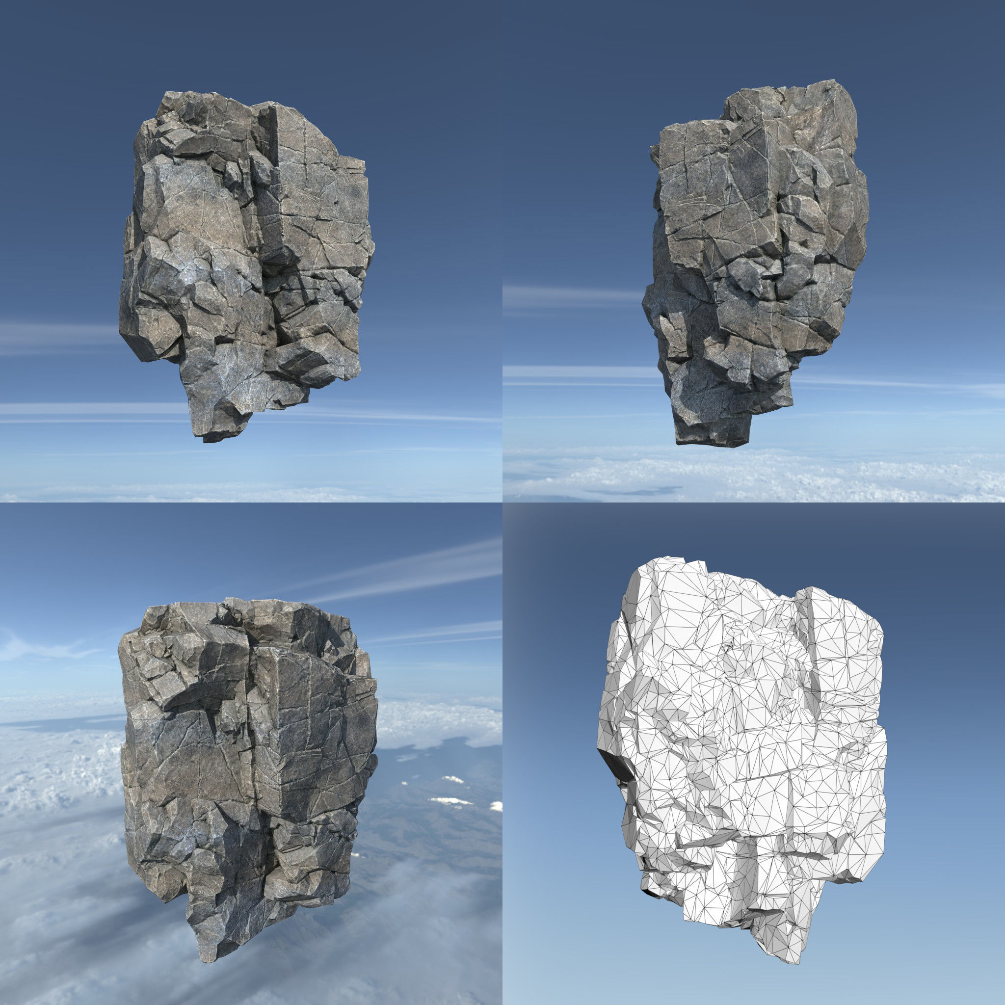 Low poly Gray Floating Island Rock Pack 211205 Low-poly 3D model_2
