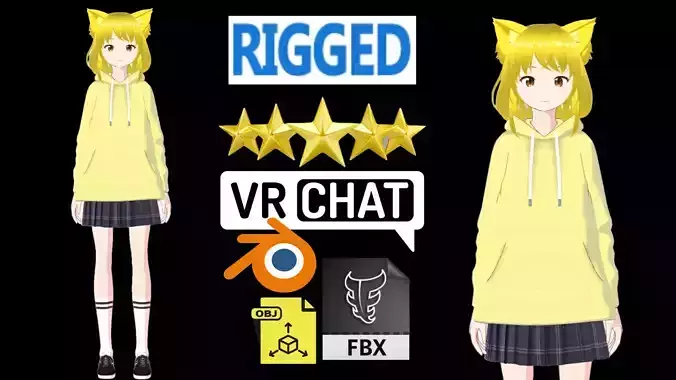 cute anime girl character - Mitsuo Low-poly 3D model cute anime girl character - Mitsuo Low-poly 3D model