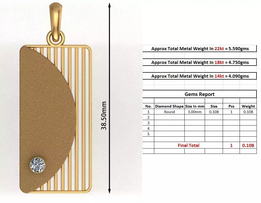 JD105-CAD-GPN gold pendant with diamonds 3D print model