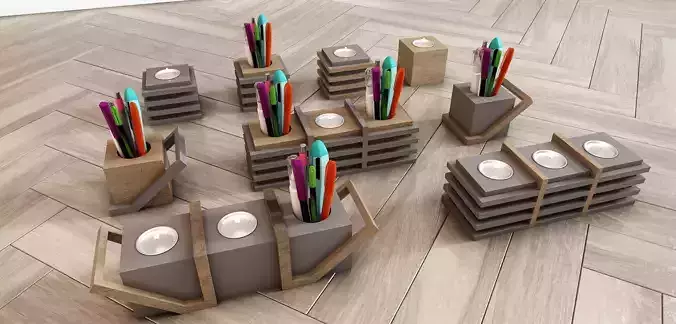 DECORATIVE WOODEN PENCIL HOLDER AND CANDLE HOLDER 