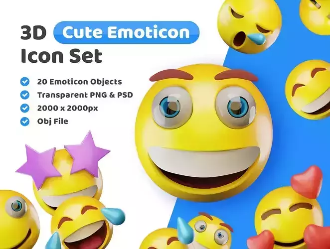 Emoticons Icon Pack Low-poly 3D model