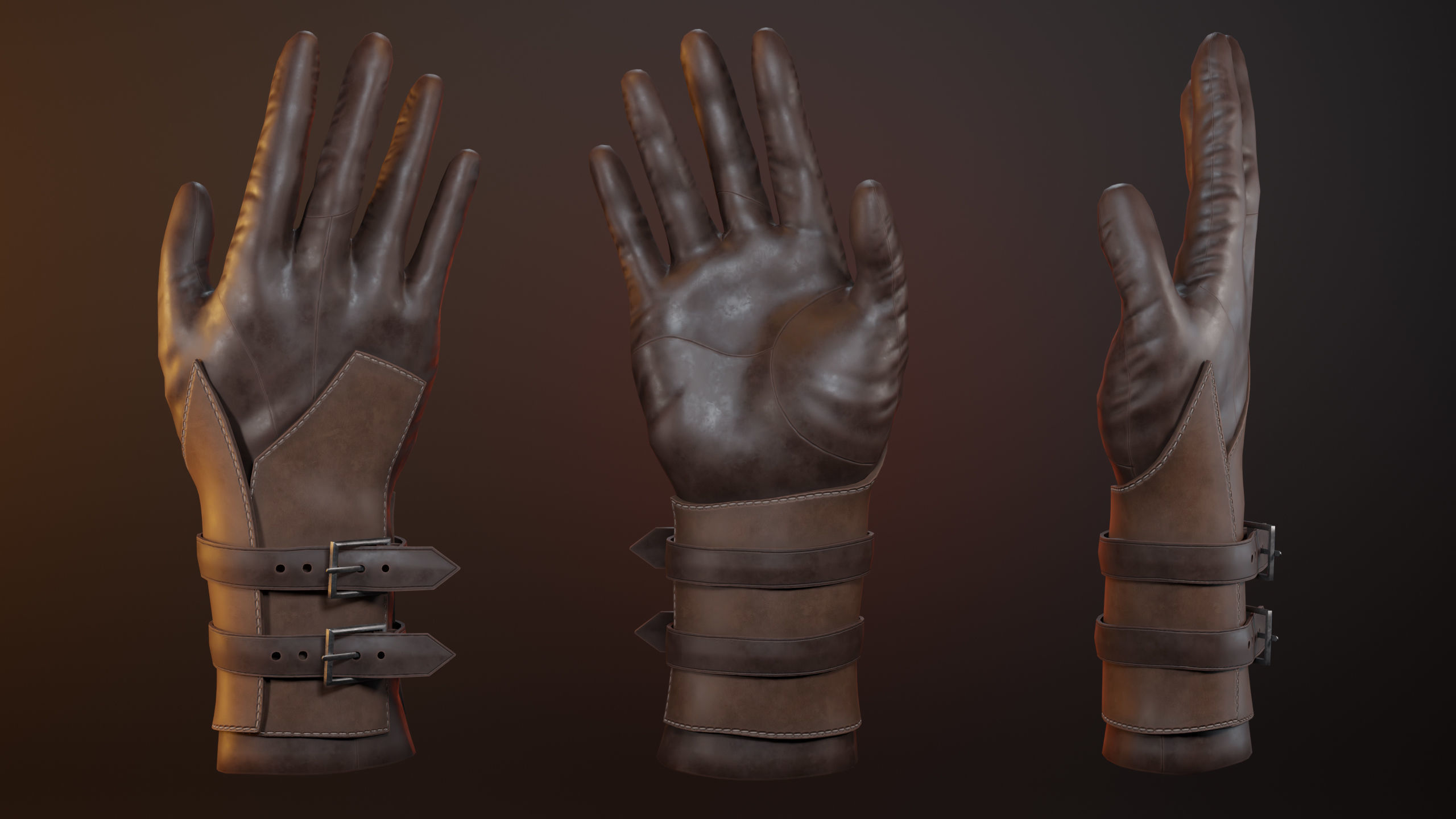 3 Leather Gloves Low-poly 3D model_5