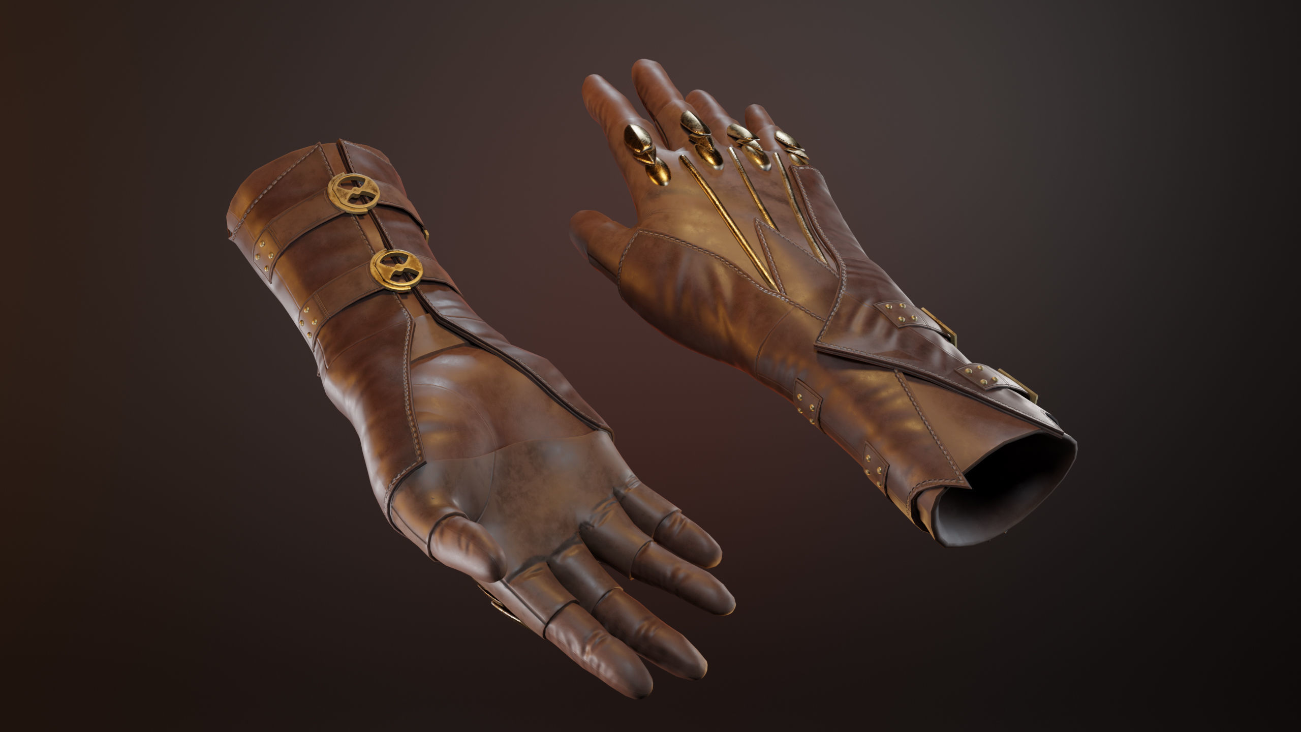 3 Leather Gloves Low-poly 3D model_7