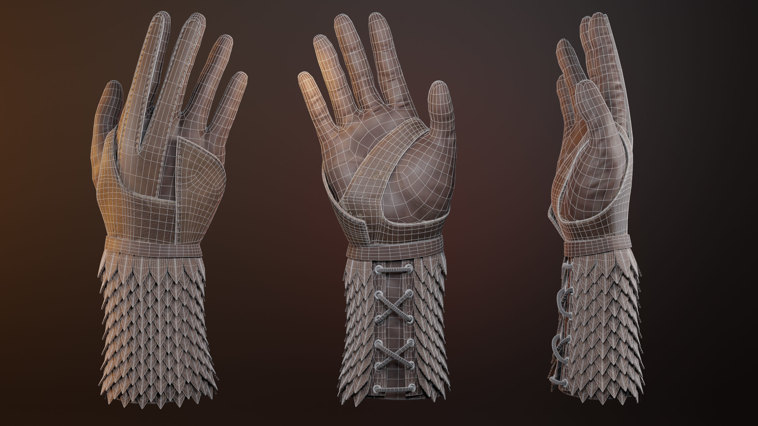 3 Leather Gloves Low-poly 3D model_3