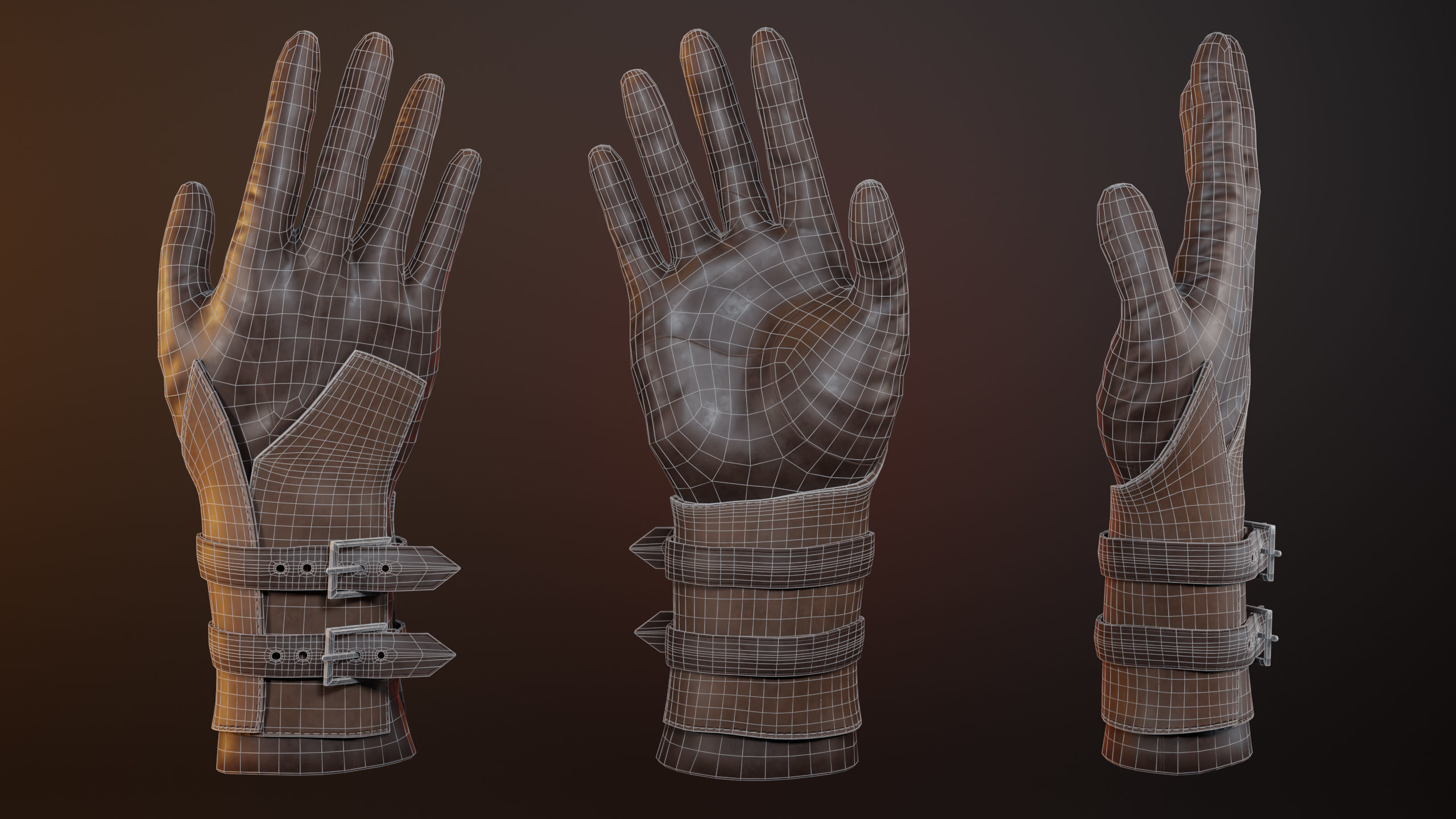 3 Leather Gloves Low-poly 3D model_6