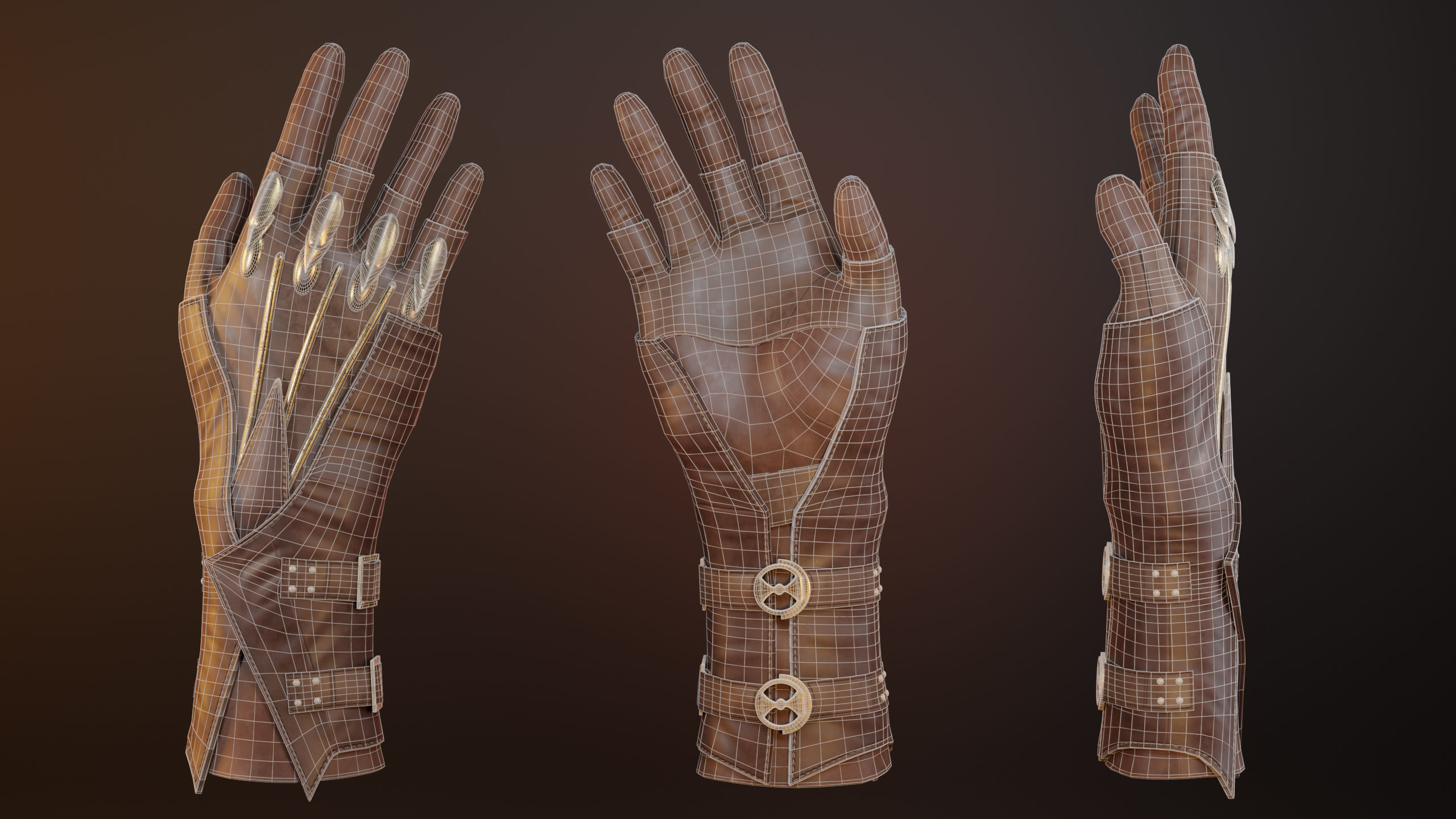 3 Leather Gloves Low-poly 3D model_9