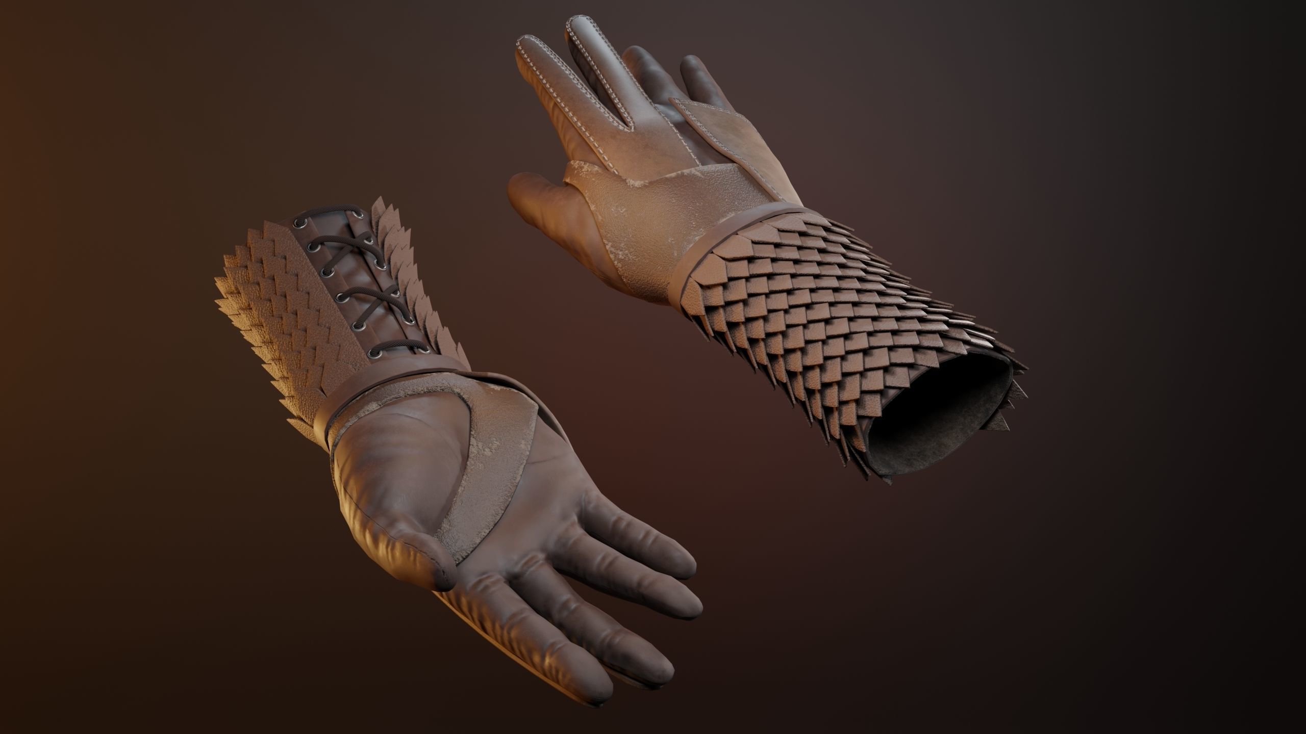 3 Leather Gloves Low-poly 3D model_1