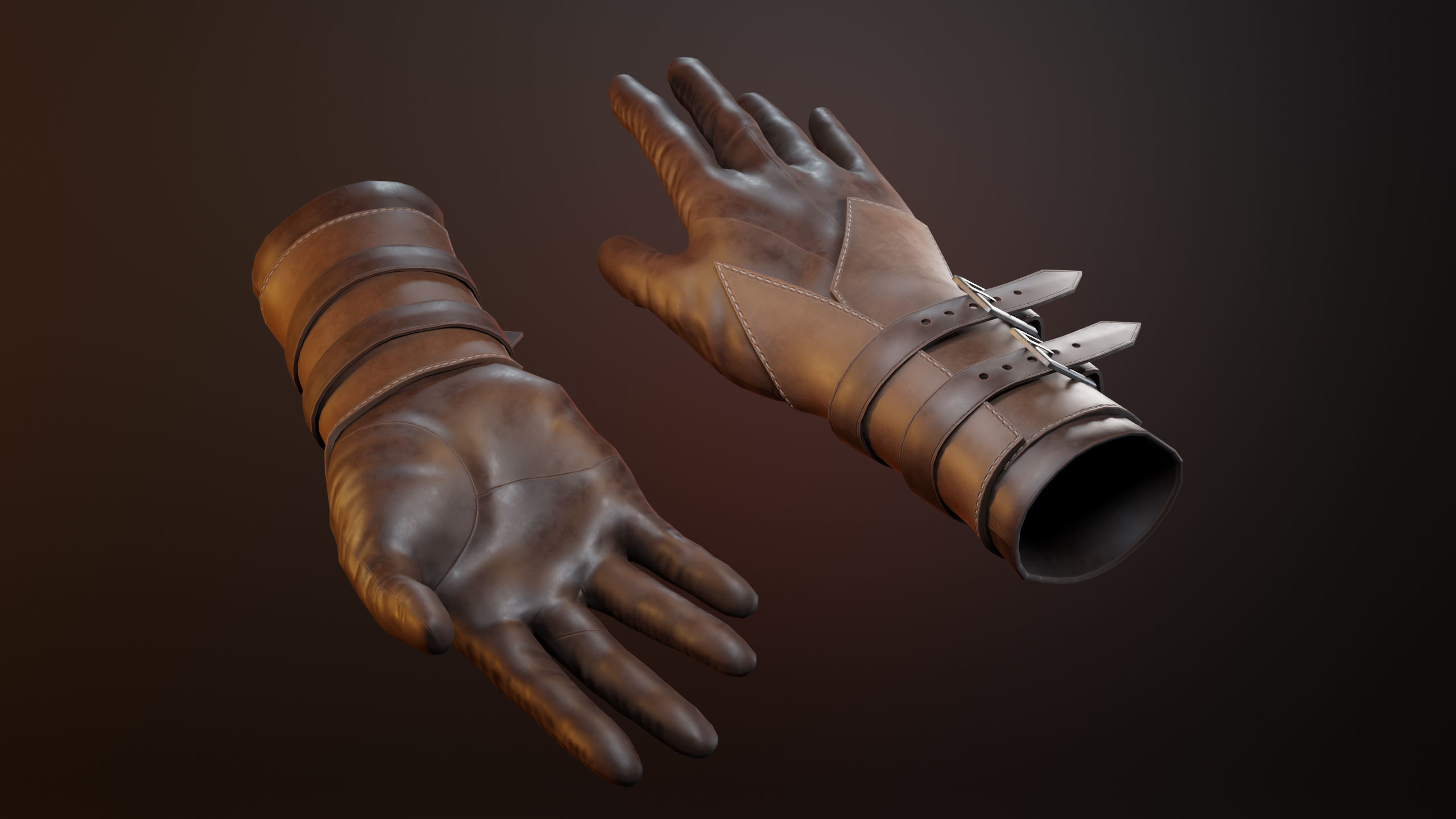3 Leather Gloves Low-poly 3D model_4
