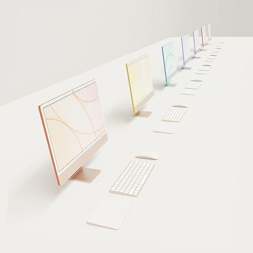 iMac 2021 Unbranded in All Colors and Peripherals 3D model