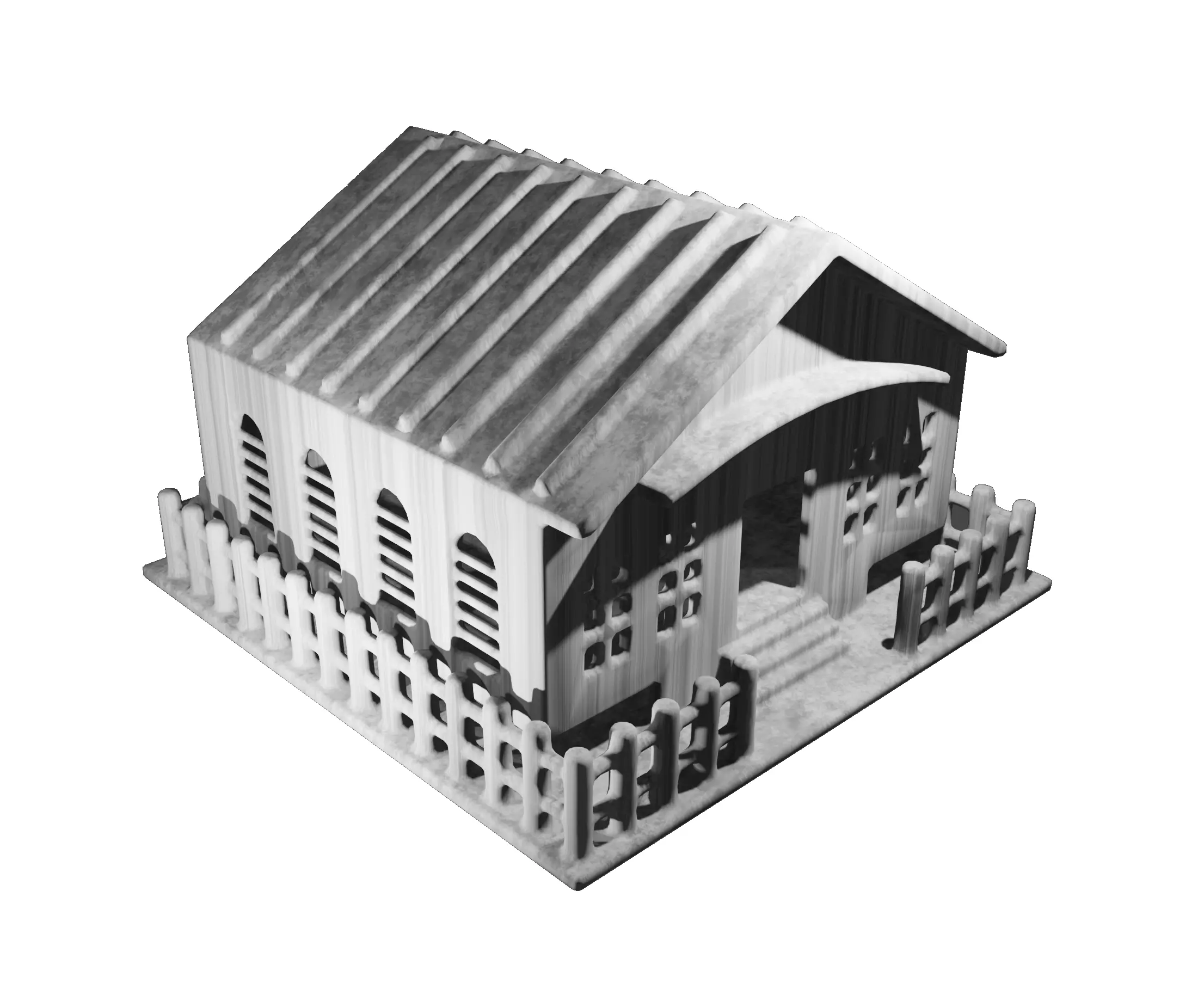 Classic Cartoon House Low-poly 3D model_0