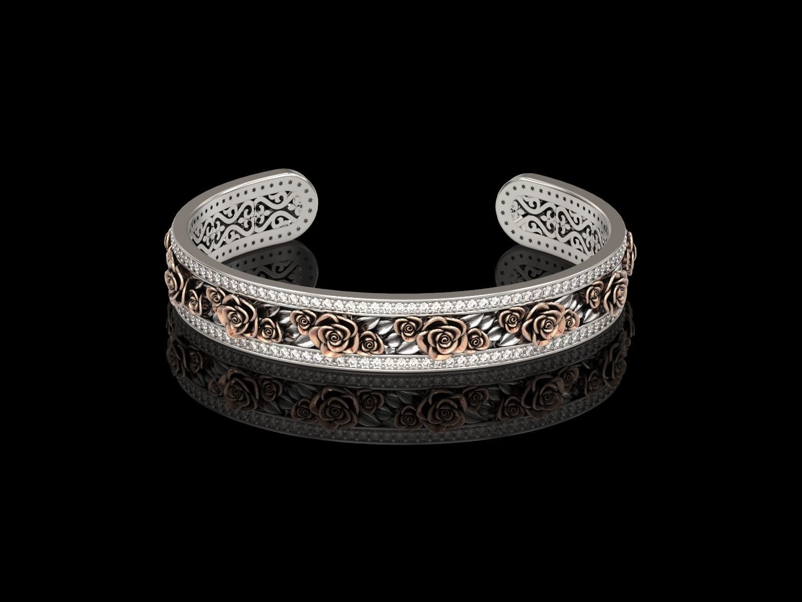 Rose Cuff Bracelet1 3D print model_9