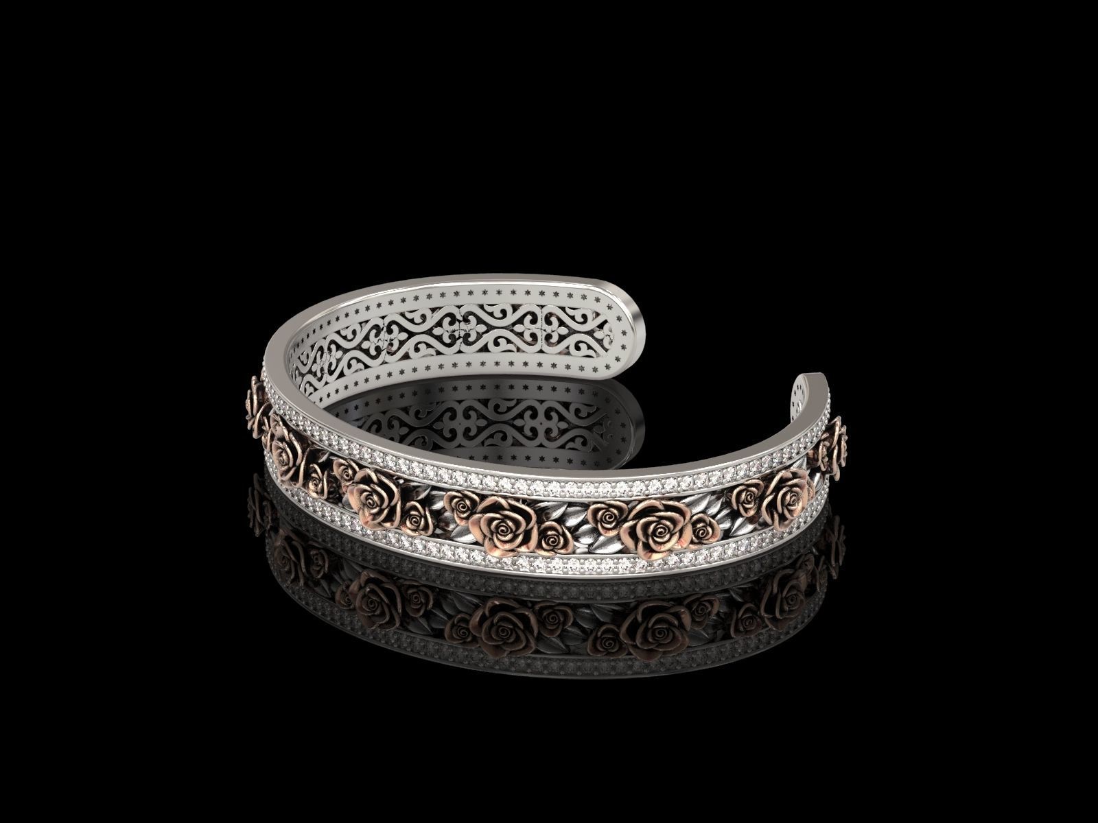 Rose Cuff Bracelet1 3D print model_1