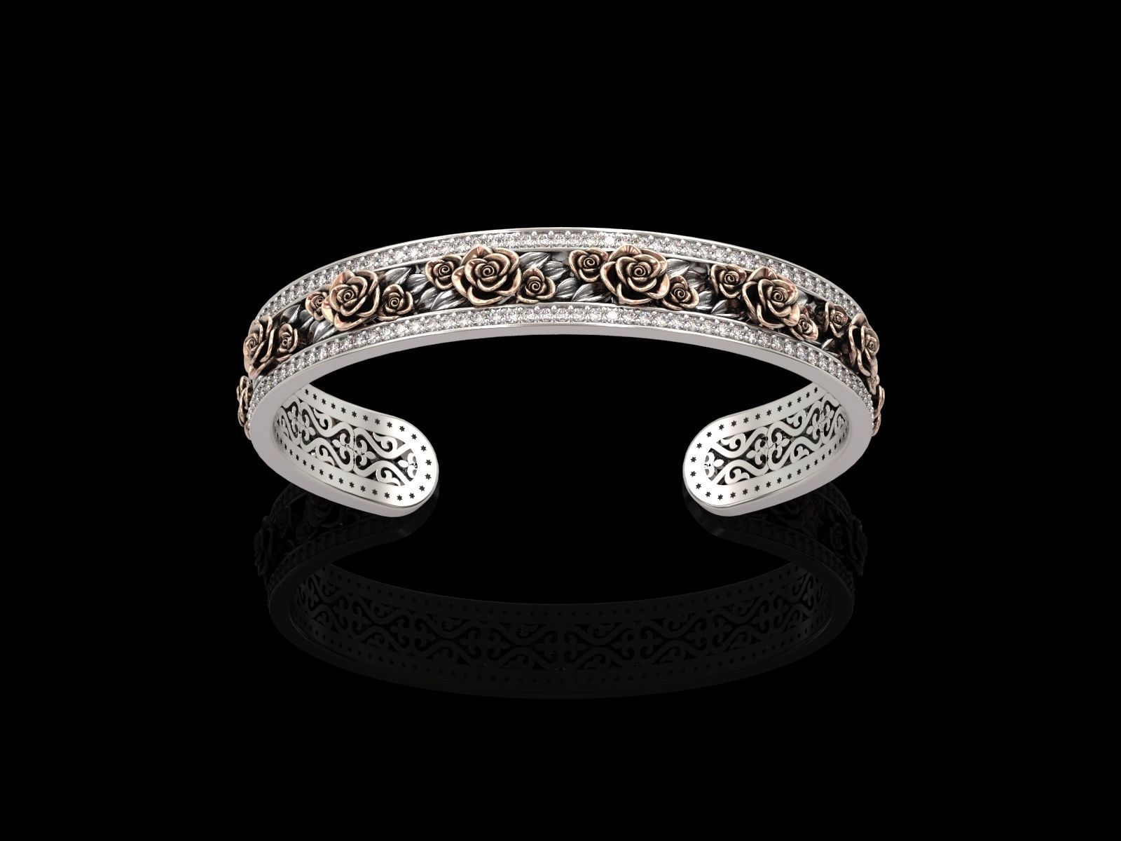 Rose Cuff Bracelet1 3D print model_3