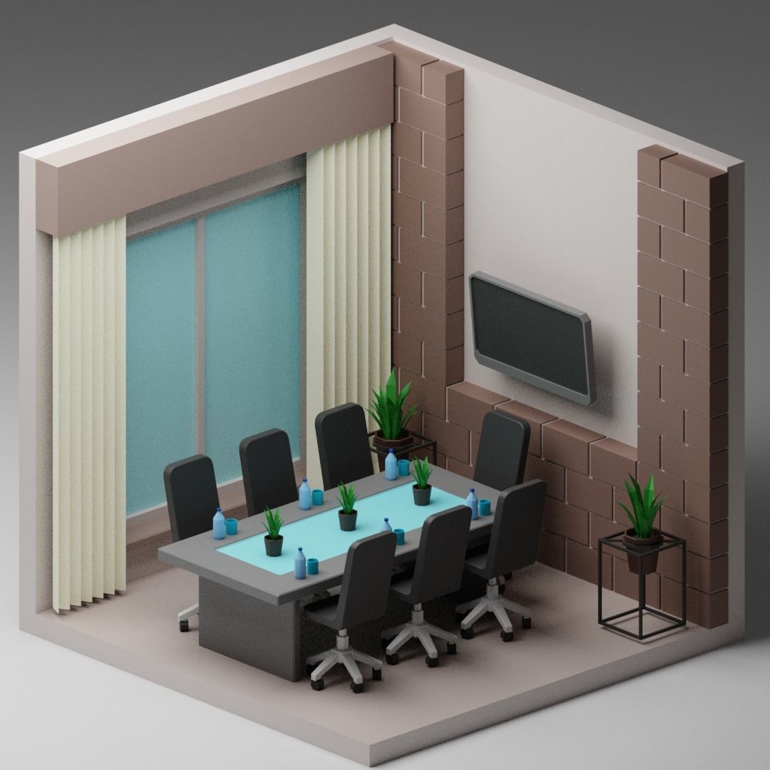 low poly interior rooms Low-poly 3D model_13