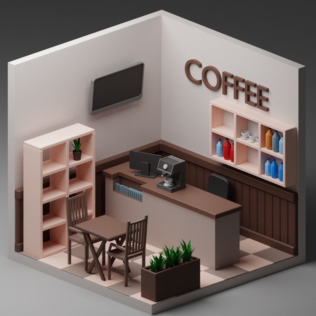 low poly interior rooms Low-poly 3D model_3