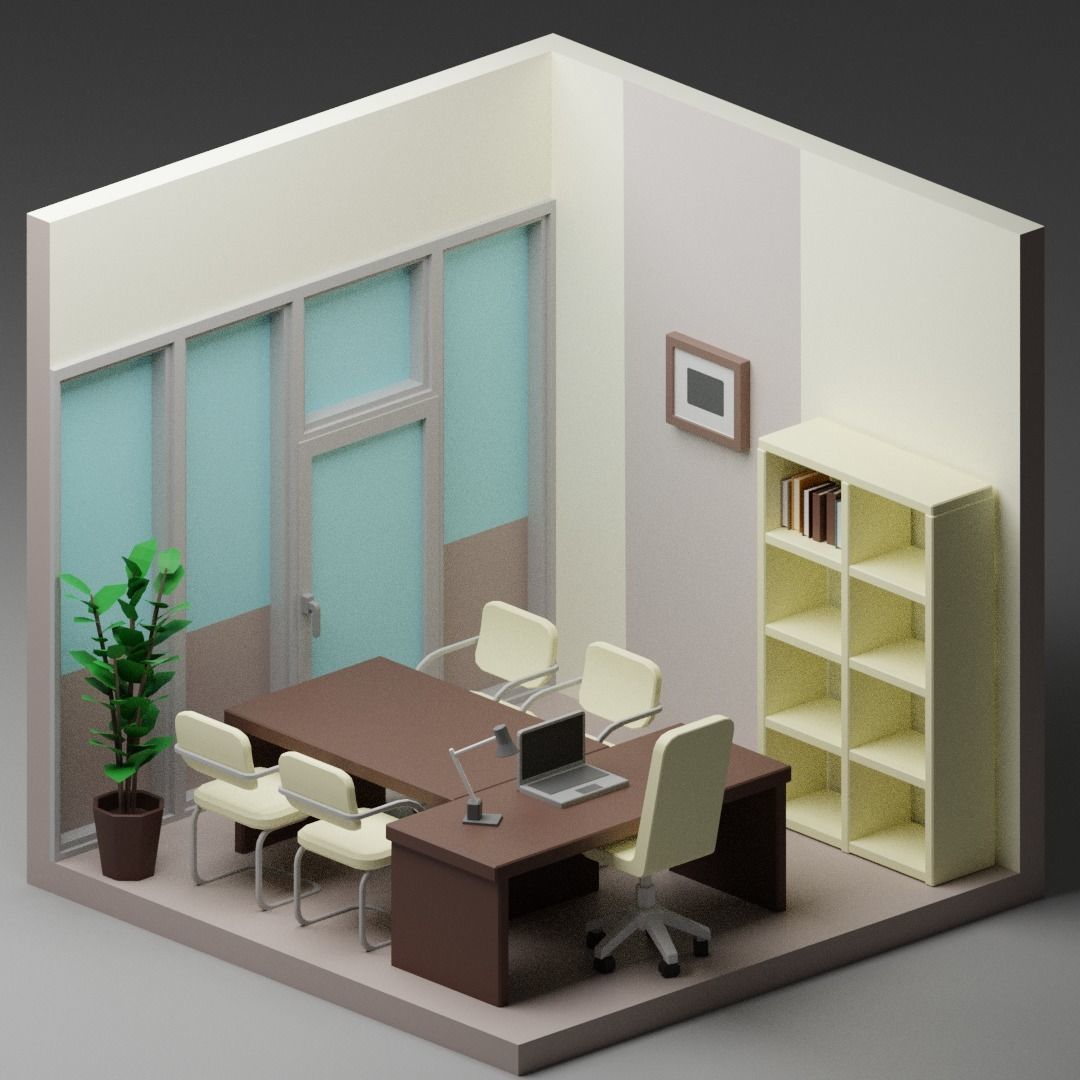 low poly interior rooms Low-poly 3D model_12