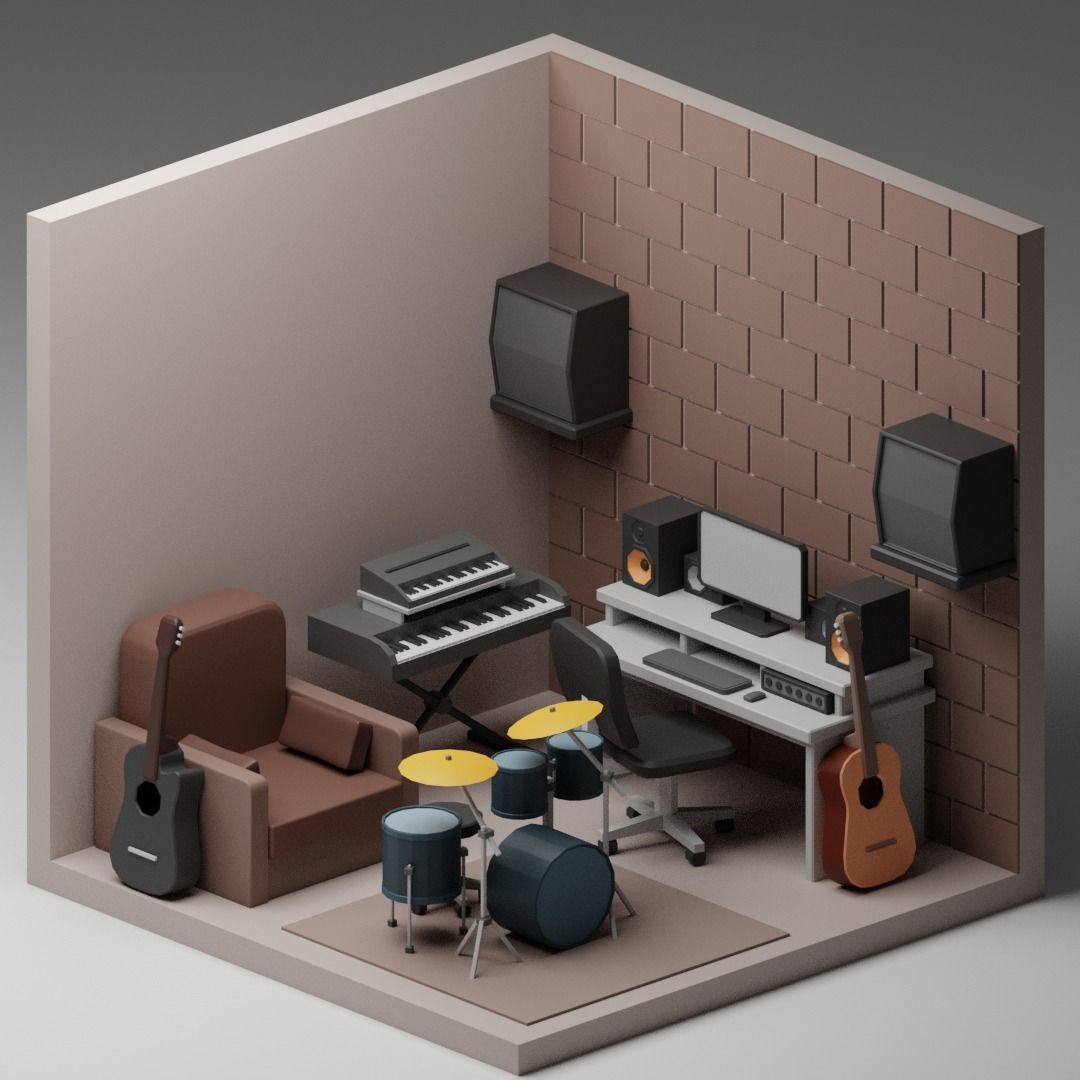 low poly interior rooms Low-poly 3D model_4