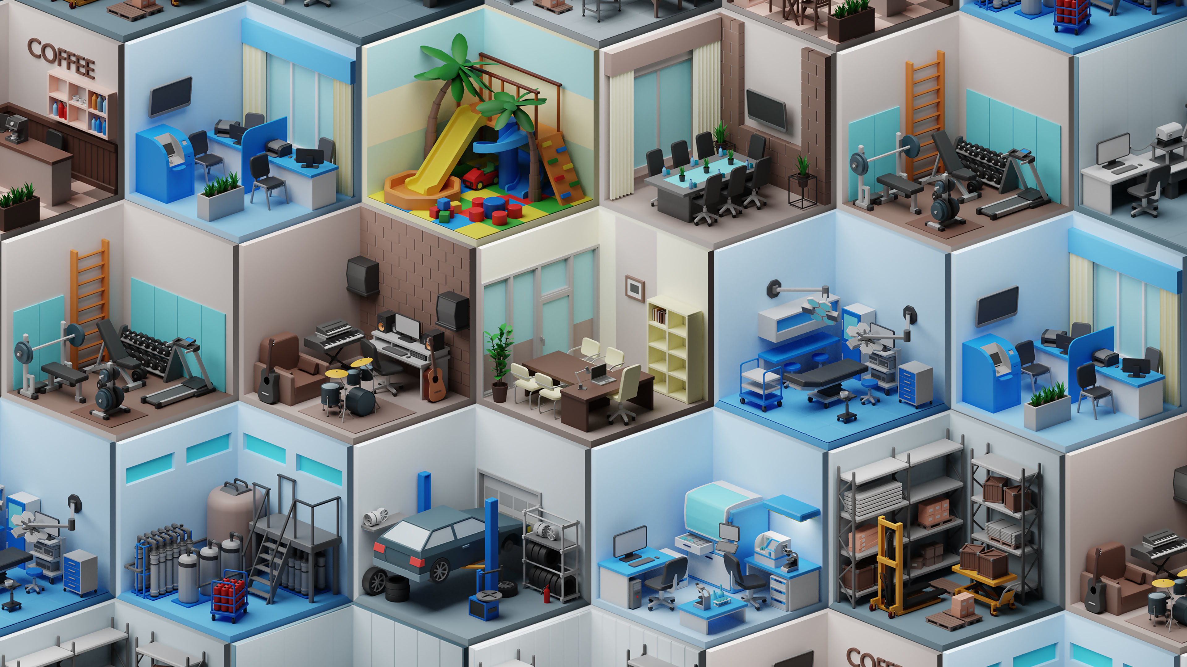 low poly interior rooms Low-poly 3D model_2