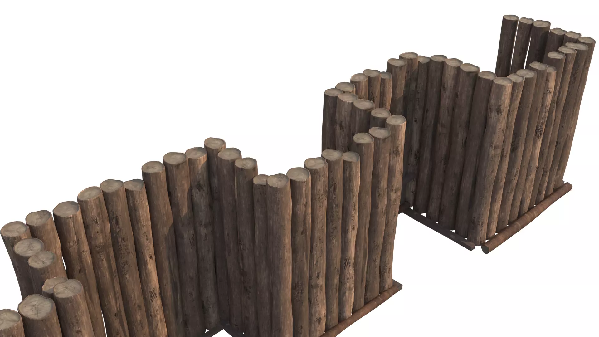 trench wooden fence made of logs 3D model