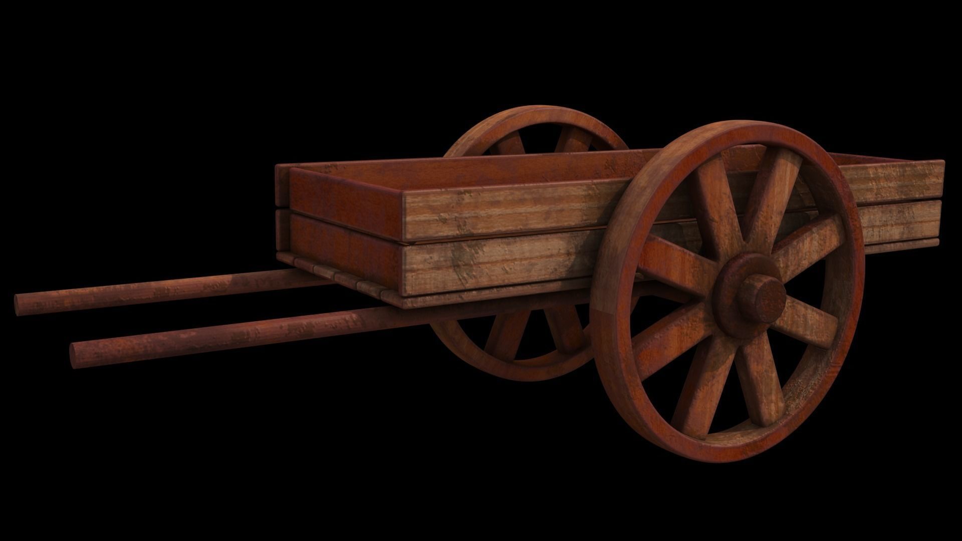 tumbrel 2 old wooden cart 3D model_1