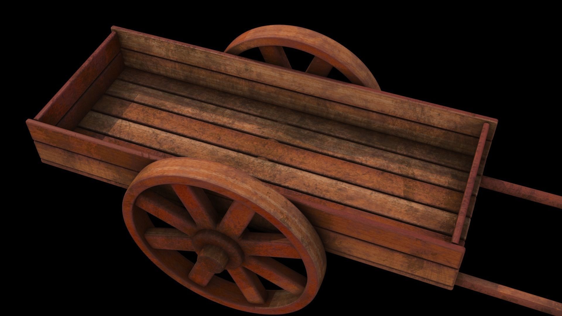 tumbrel 2 old wooden cart 3D model_2