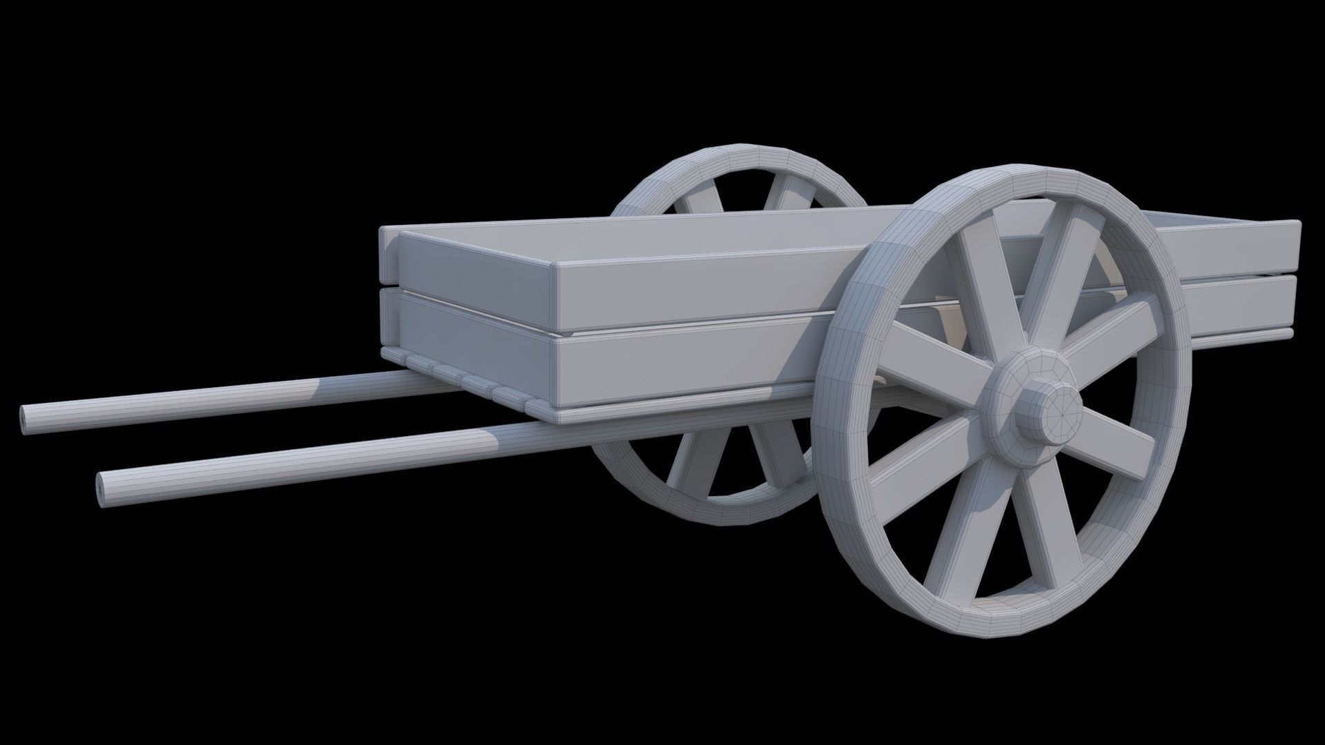 tumbrel 2 old wooden cart 3D model_4
