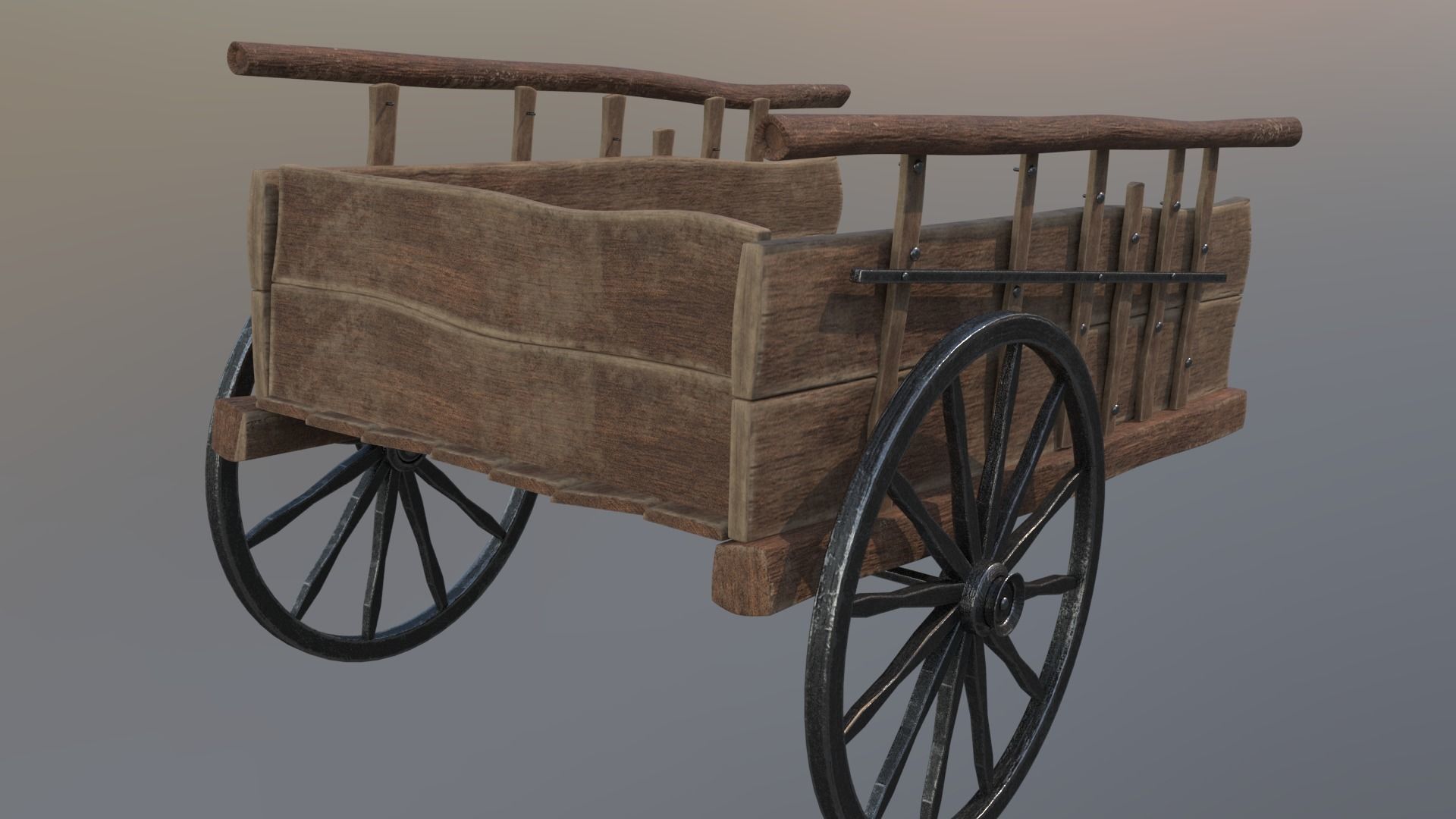 tumbrel wooden cart with wheels 3D model_2