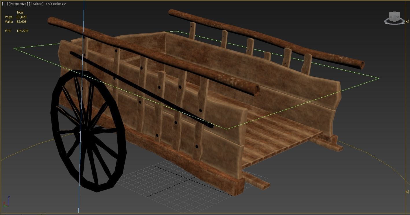 tumbrel wooden cart with wheels 3D model_4
