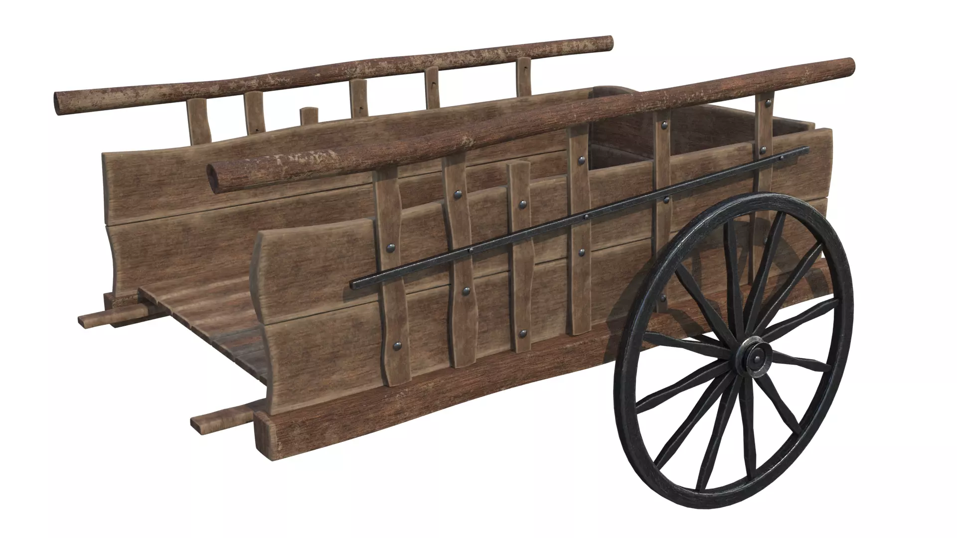 tumbrel wooden cart with wheels 3D model_0