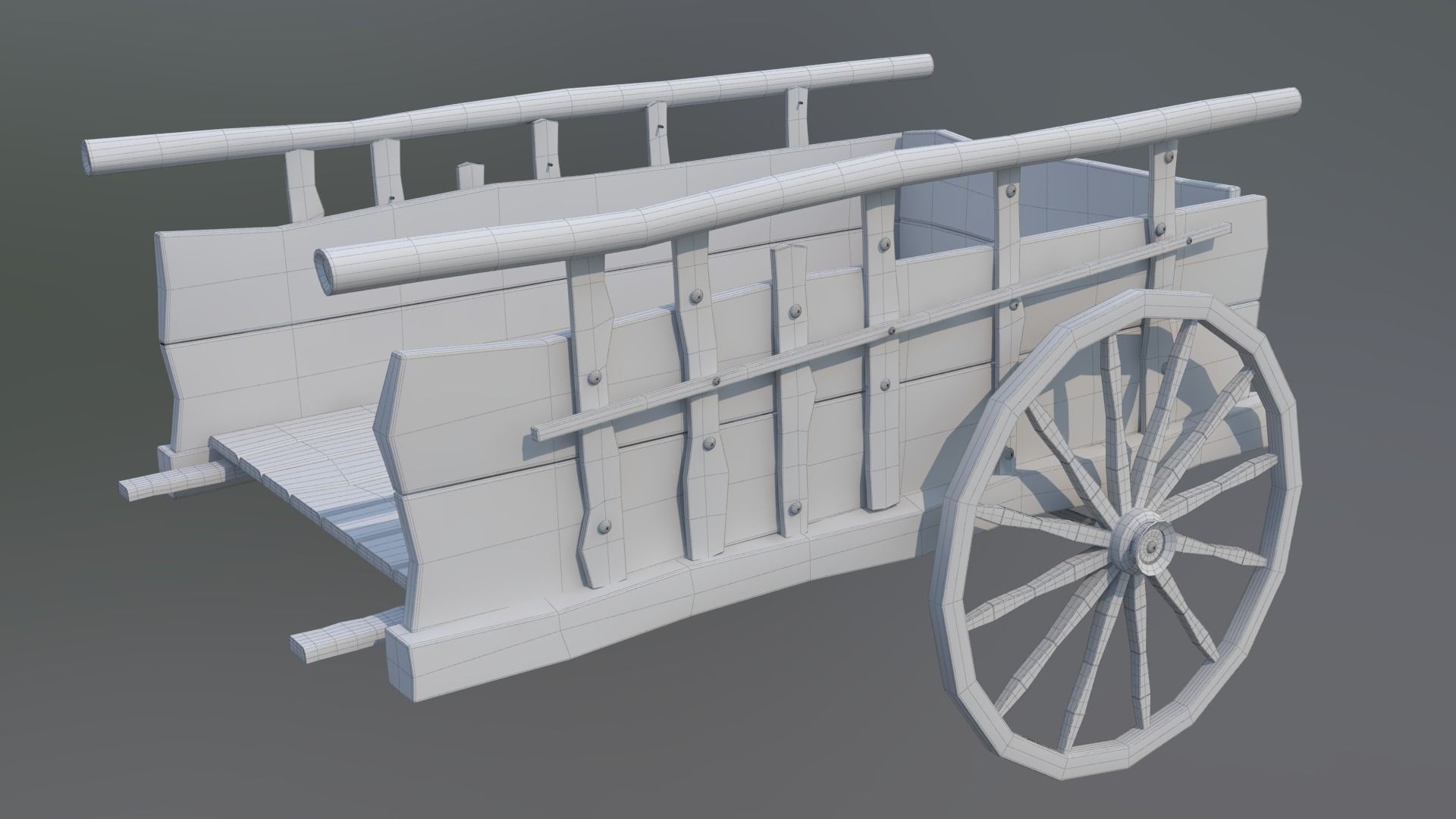 tumbrel wooden cart with wheels 3D model_3