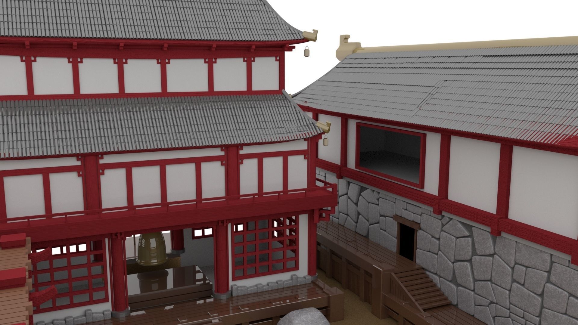 Japanese Temple Hanamura Low-poly 3D model_4