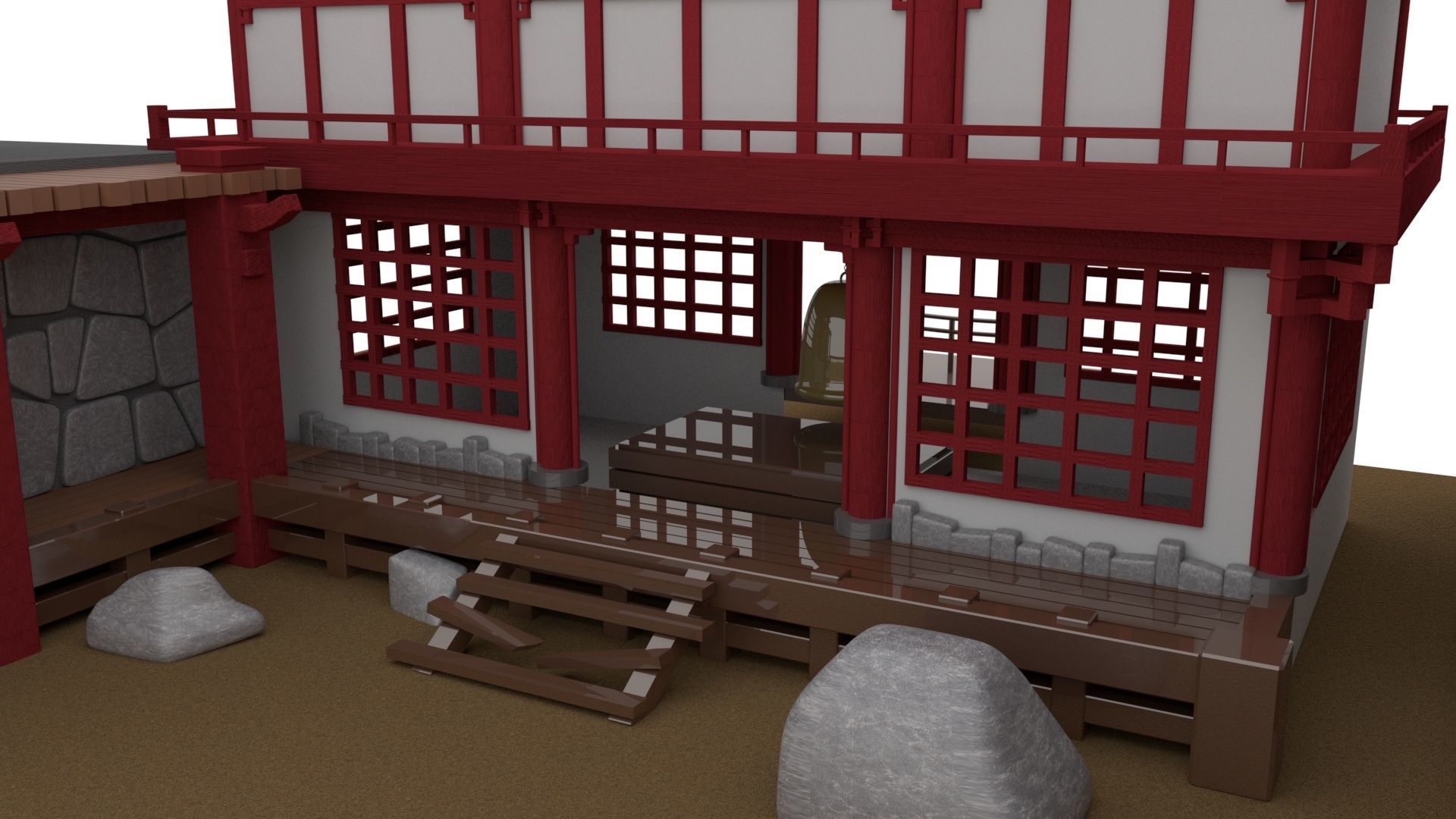 Japanese Temple Hanamura Low-poly 3D model_1