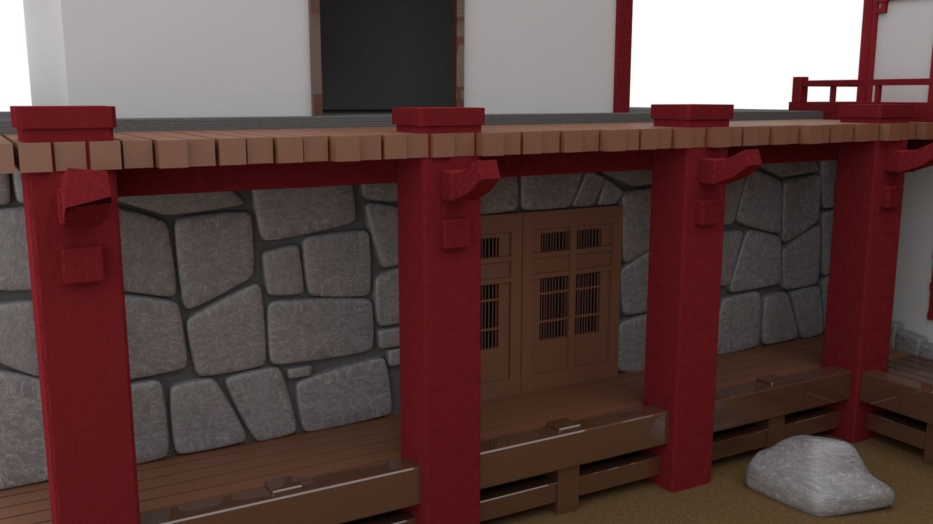 Japanese Temple Hanamura Low-poly 3D model_6