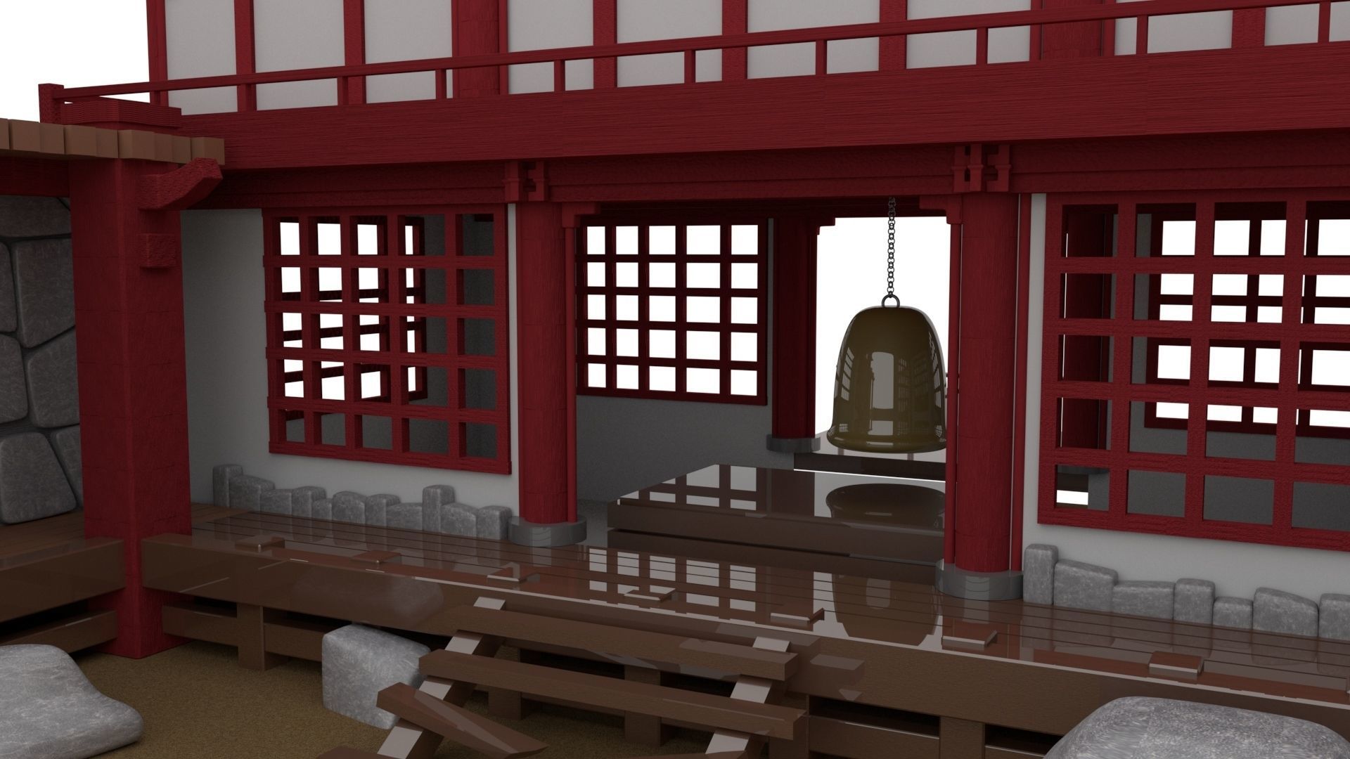 Japanese Temple Hanamura Low-poly 3D model_5