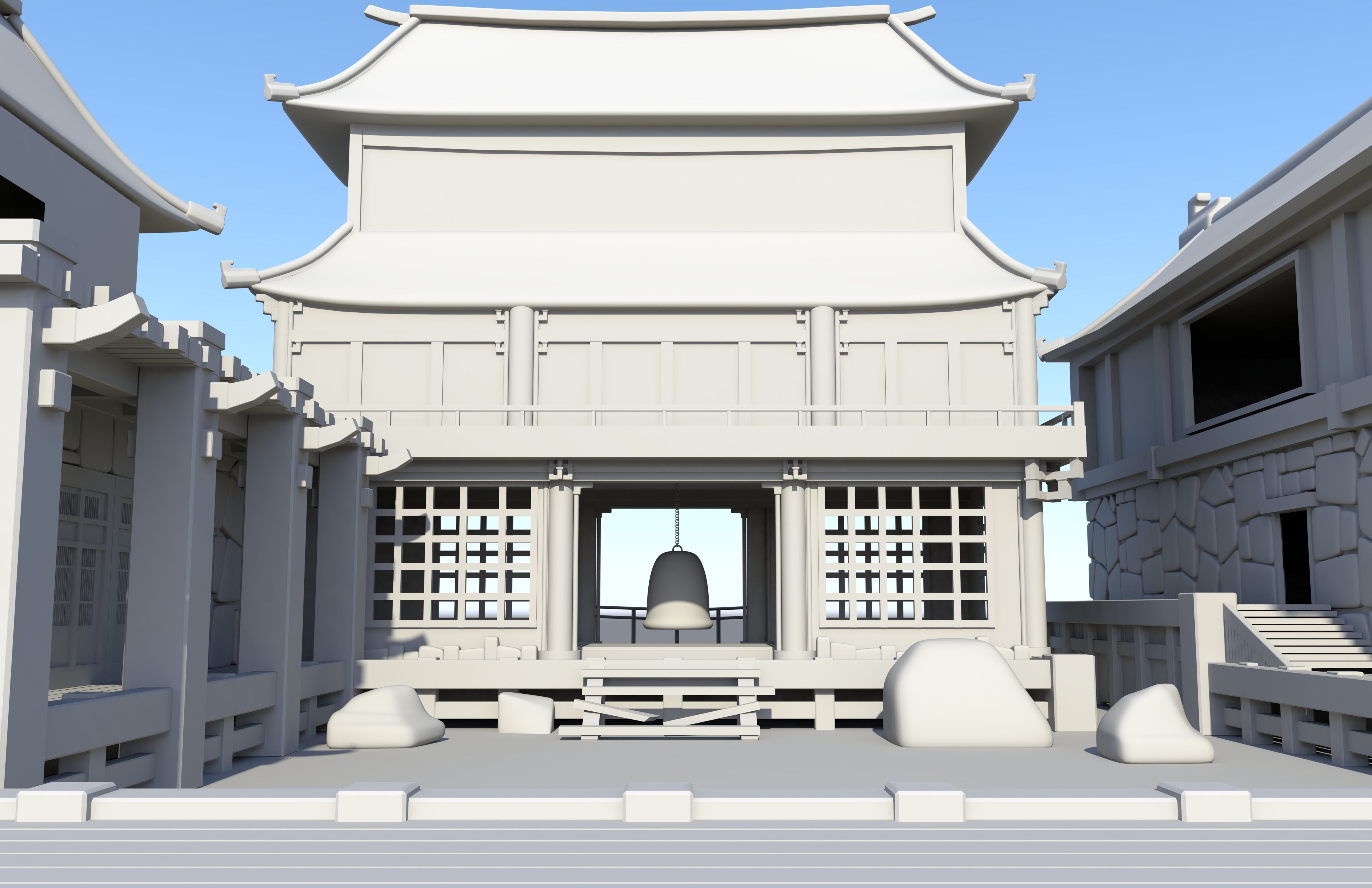 Japanese Temple Hanamura Low-poly 3D model_9